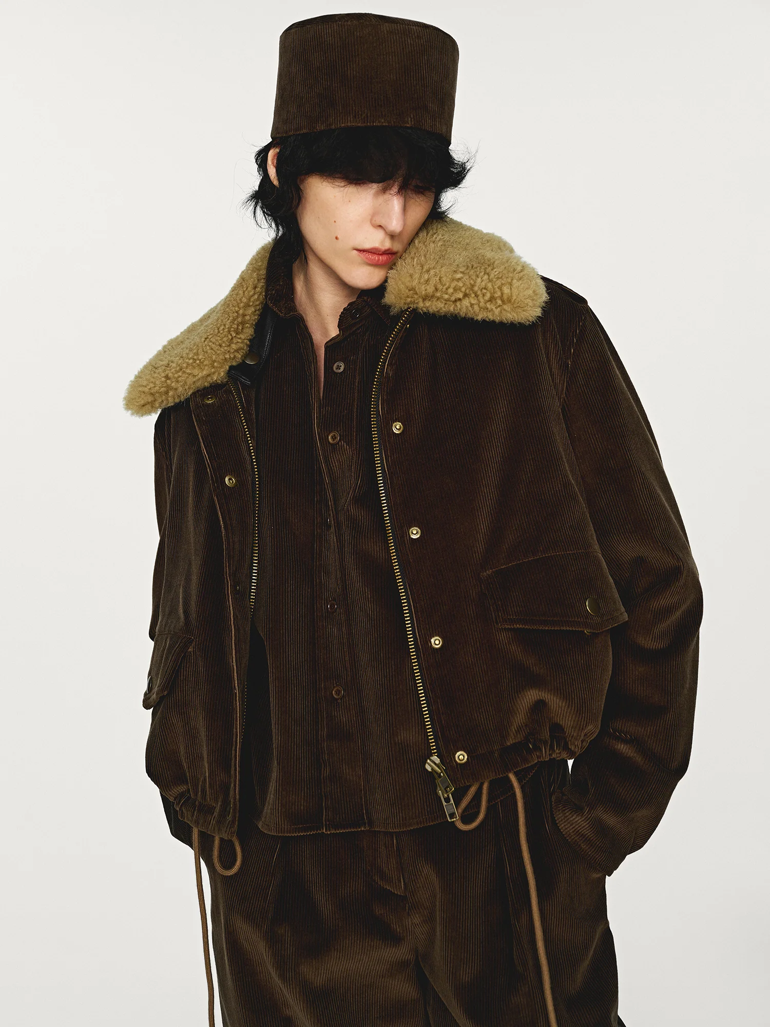 INTO THE EAST 2025 Autumn/Winter Deep Moss Green Fur Collar Two-Piece Short Jacket Set ITE-E1DGAW036GR20JK-LV Green - Image 9