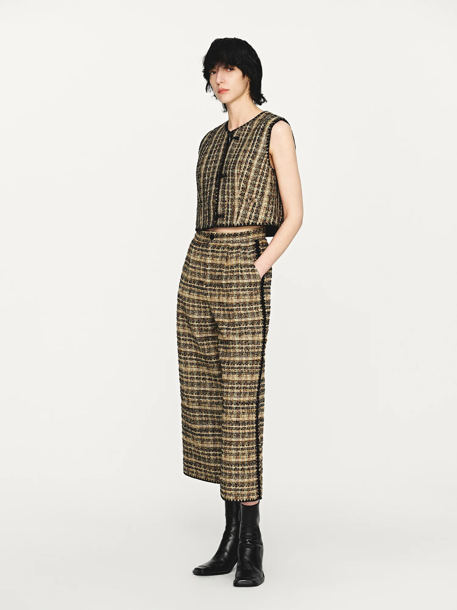 INTO THE EAST 2025 Autumn/Winter Green and Brown Blended Plaid Duffle Vest/Blended Hooded Jacket/Coat ITE-E1DGAW139GBR20VE-LZ Vest - Image 10