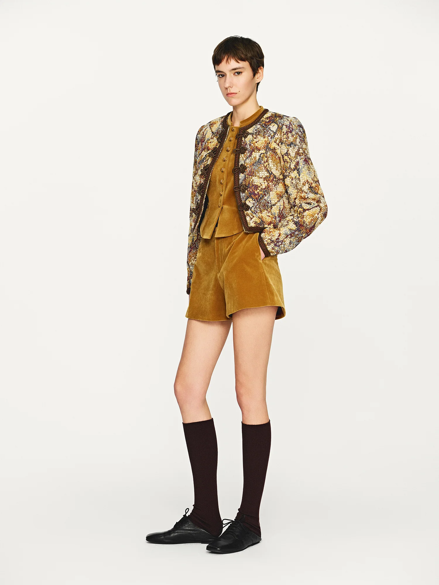 INTO THE EAST 2025 Autumn/Winter Mosaic Tweed Suit with Chinese Fold Buttons ITE-E1DGAW077NCC21SU-HUA Pattern - Image 13