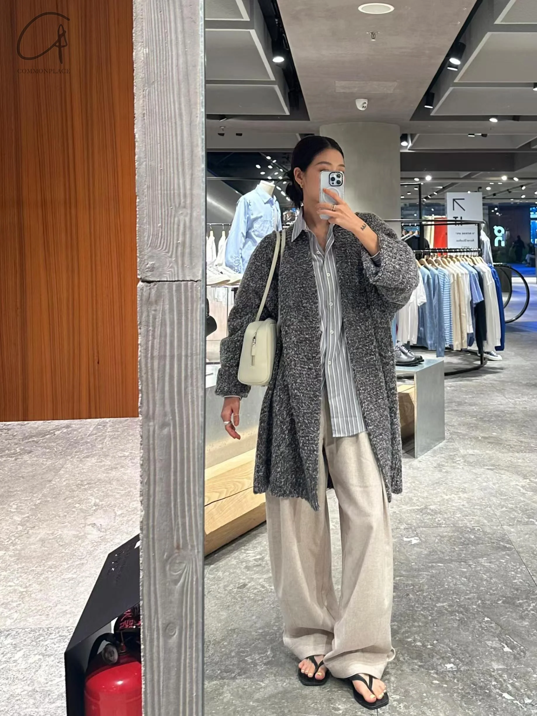 INTO THE EAST 24 Autumn and Winter Mixed Loose V-Neck Cardigan ITE-E1YGAW013GY20JK-HUI Gray - Image 28