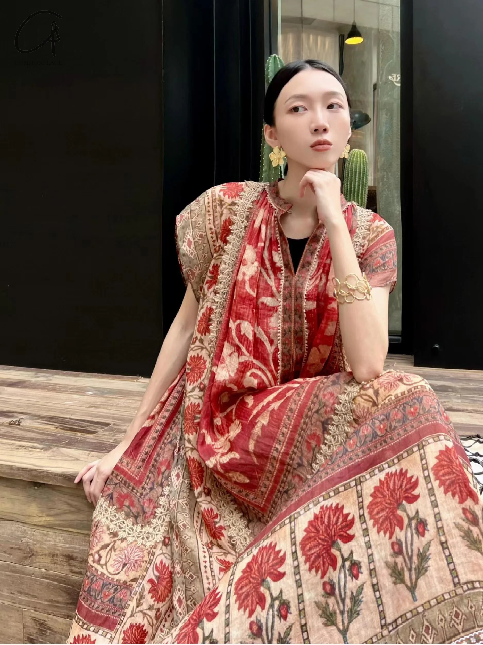INTO THE EAST 24 Autumn and Winter Ramie Splicing Woven Printed Dress ITE-E1YGAW004NCC21DS-YH Printed - Image 31