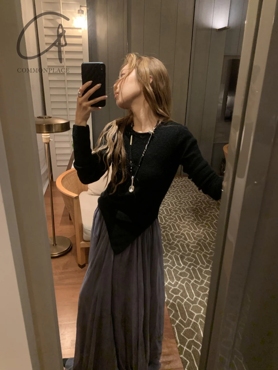 INTO THE EAST 24 Autumn and Winter Wool Blend Asymmetric Knit Top ITE-E1YGAW011BL20TP-HEI Black - Image 12