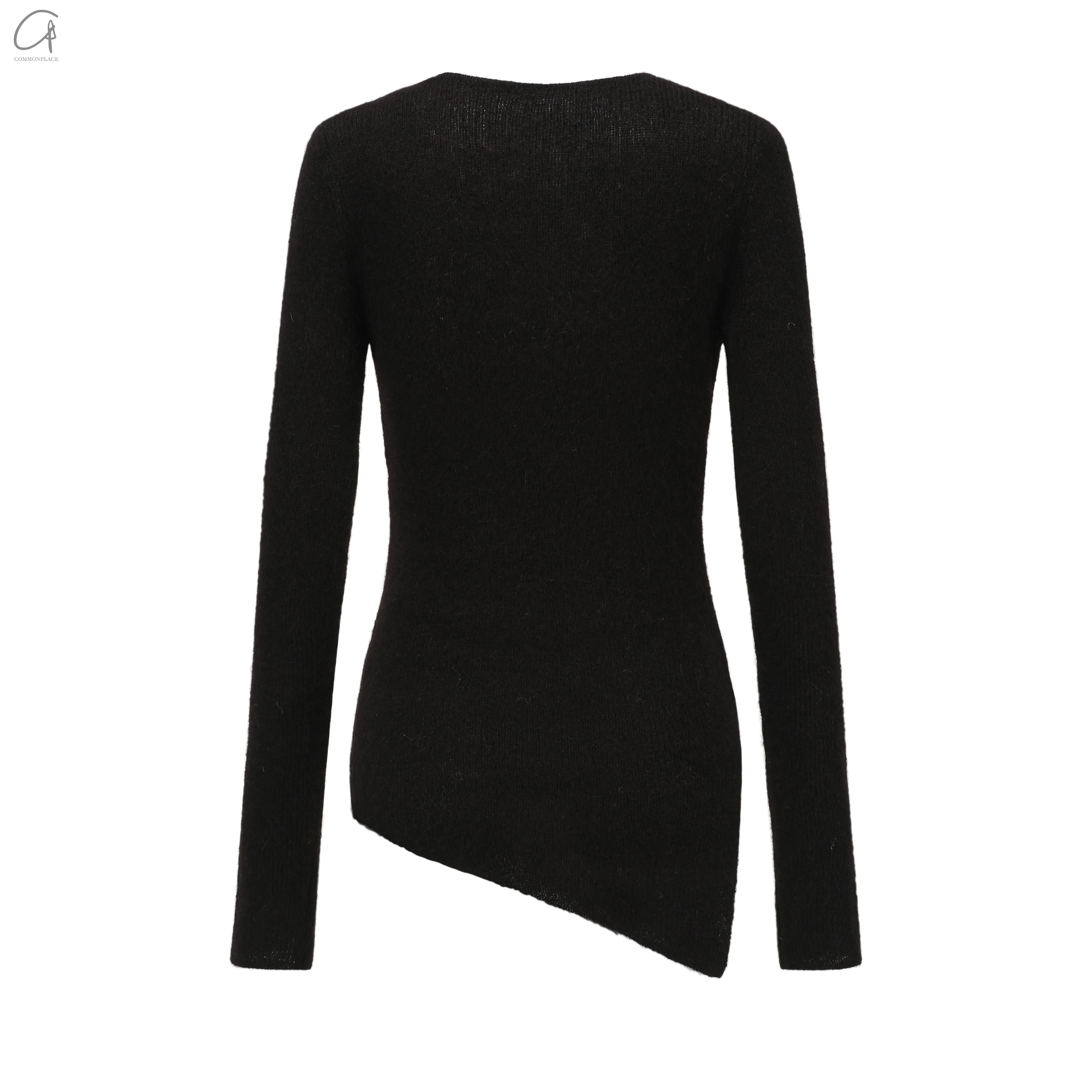 INTO THE EAST 24 Autumn and Winter Wool Blend Asymmetric Knit Top ITE-E1YGAW011BL20TP-HEI Black - Image 6