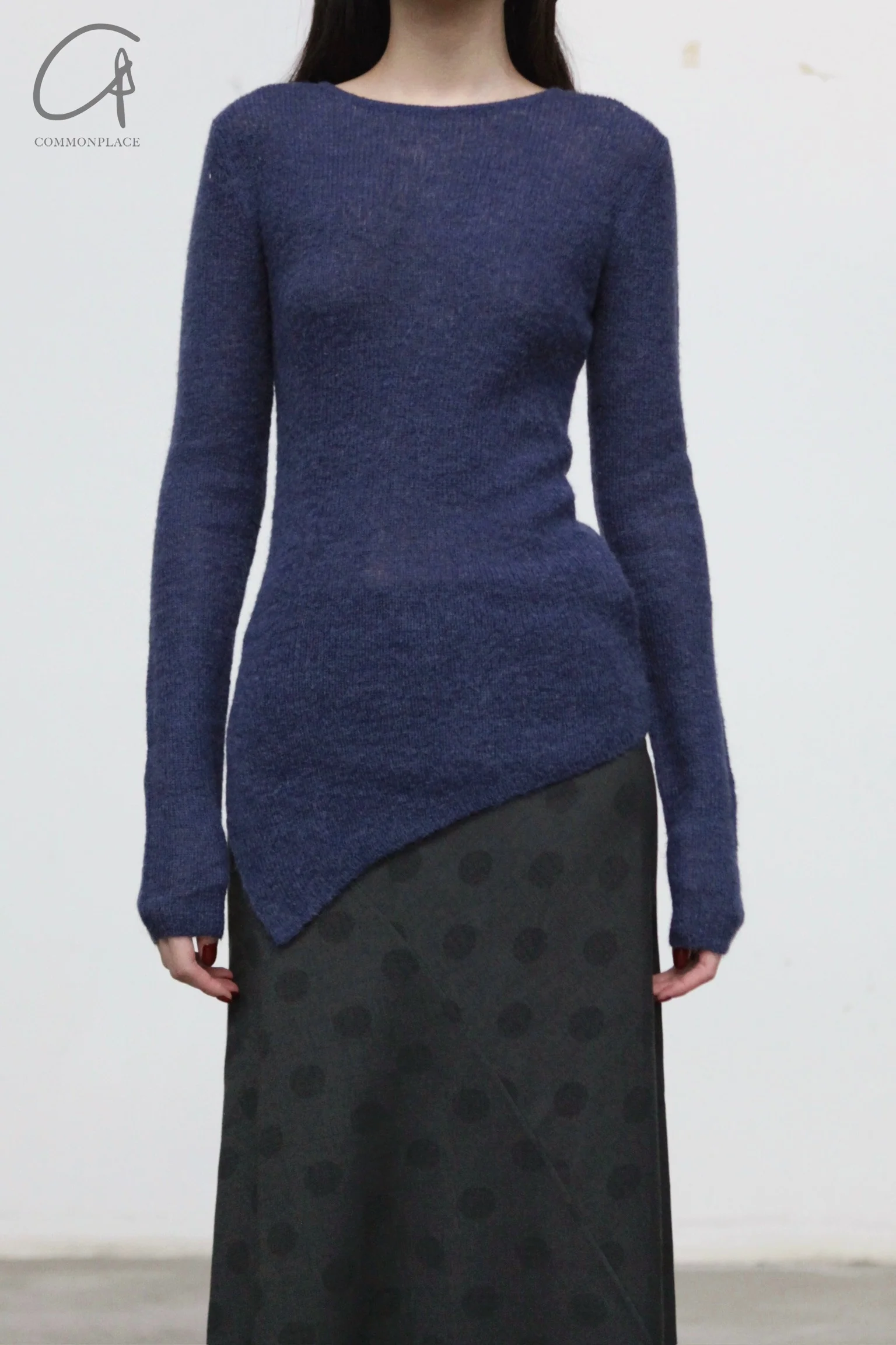 INTO THE EAST 24 Autumn and Winter Wool Blend Asymmetric Knit Top ITE-E1YGAW013BU20TP-LAN Blue ITE-E1YGAW011BL20TP - Image 3