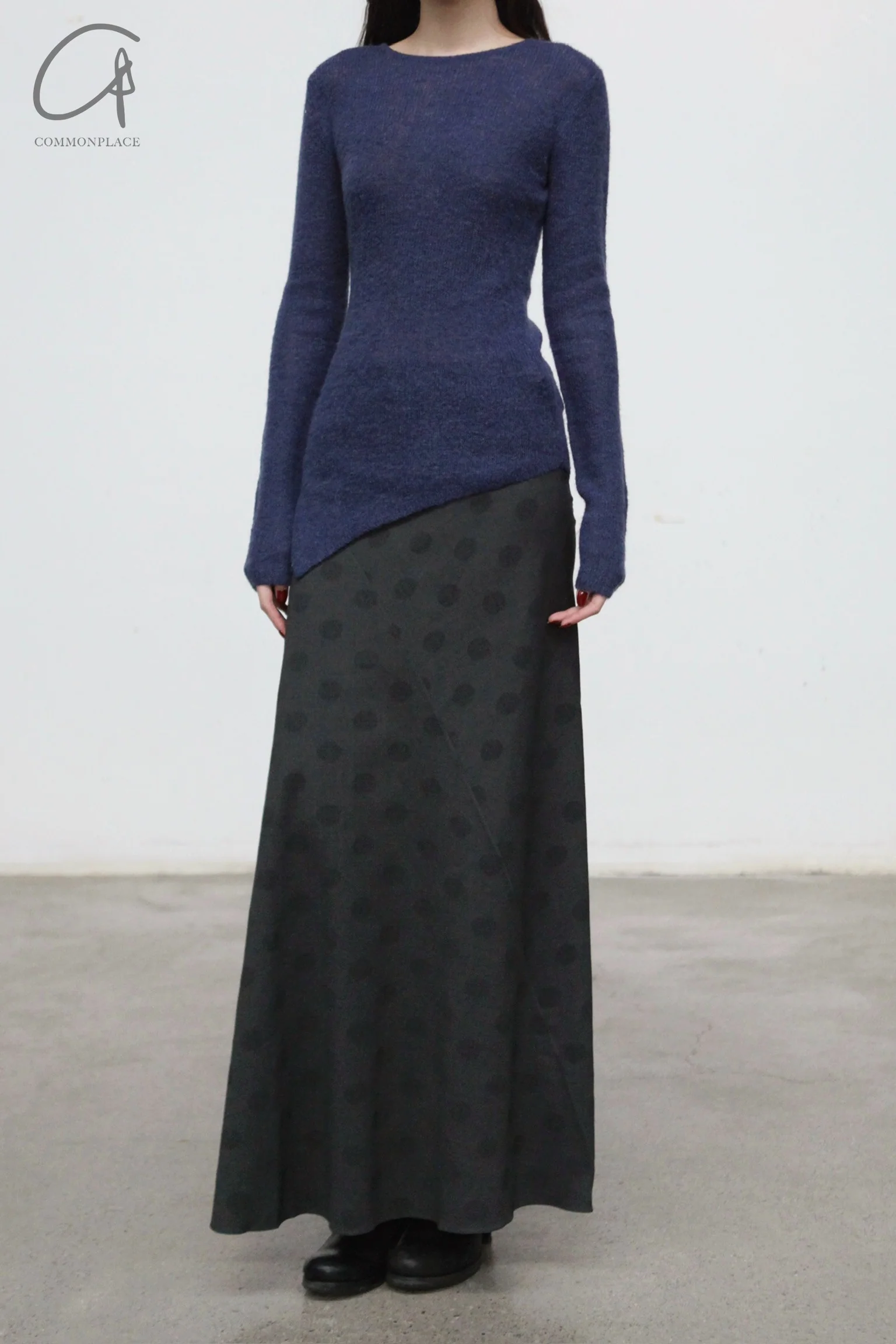 INTO THE EAST 24 Autumn and Winter Wool Blend Asymmetric Knit Top ITE-E1YGAW013BU20TP-LAN Blue ITE-E1YGAW011BL20TP - Image 4