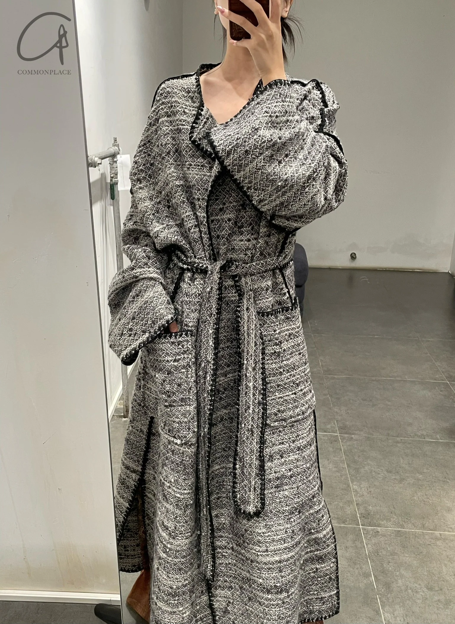 INTO THE EAST 24 Autumn and Winter Wool Blended Shell Embroidery Jacket ITE-E1YGAW024BL20JK-HEI Black - Image 14