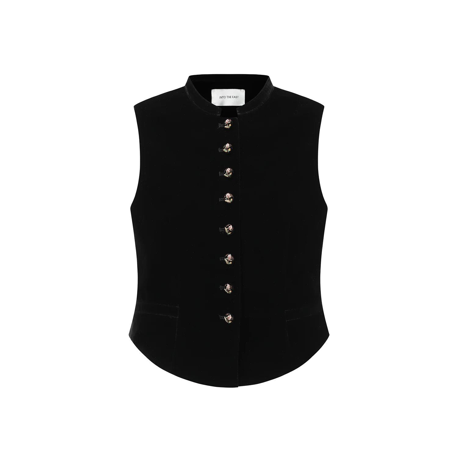 INTO THE EAST 25 Autumn and Winter Black Velvet Embroidered Button Vest ITE-E1DGAW052BL22VE-HEI Black - Image 5