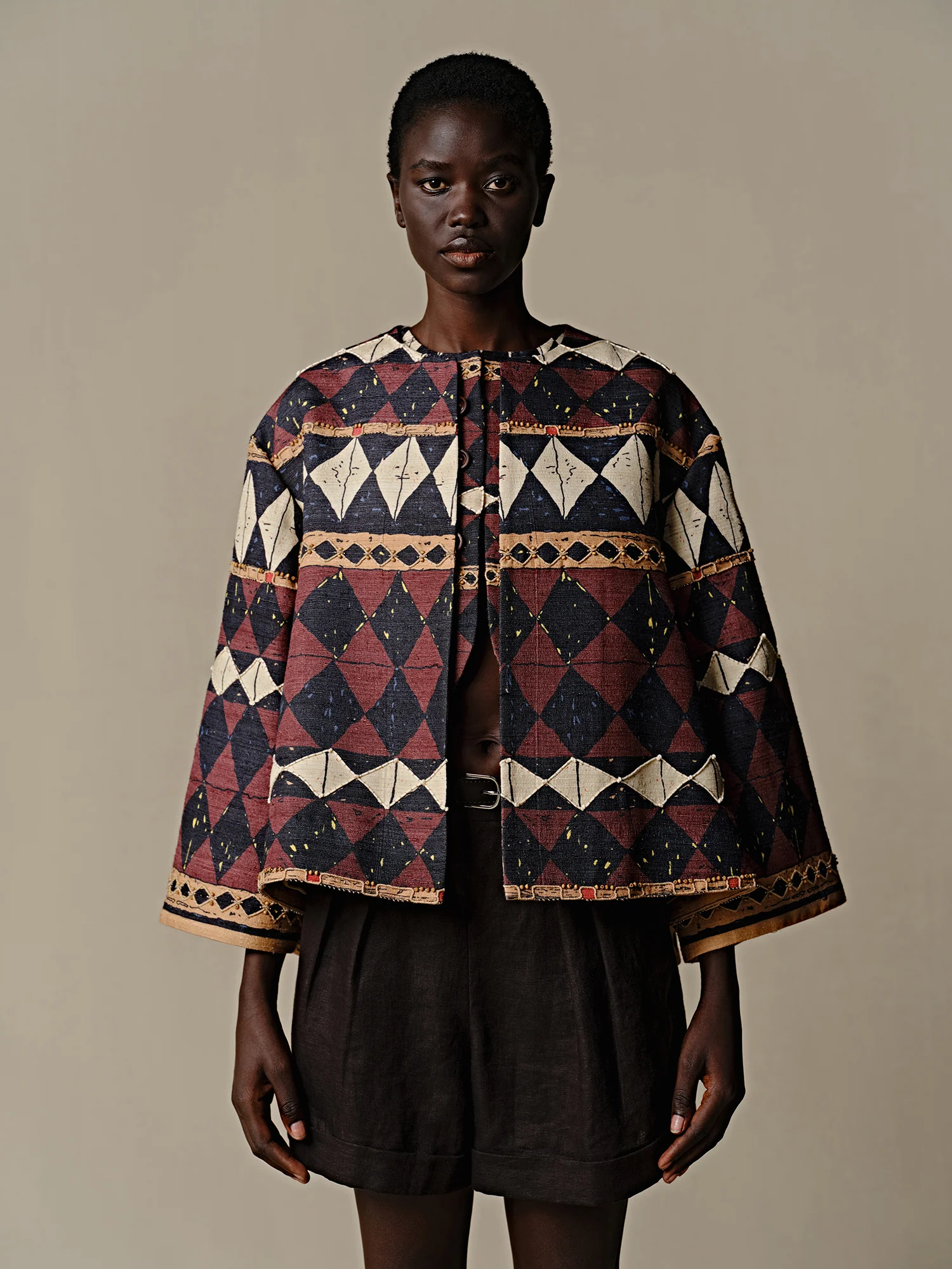 INTO THE EAST 25 Autumn/Winter Geometric Beaded Outer Jacket ITE-E1DGSS004BR23JK-HZ Reddish Brown - Image 6