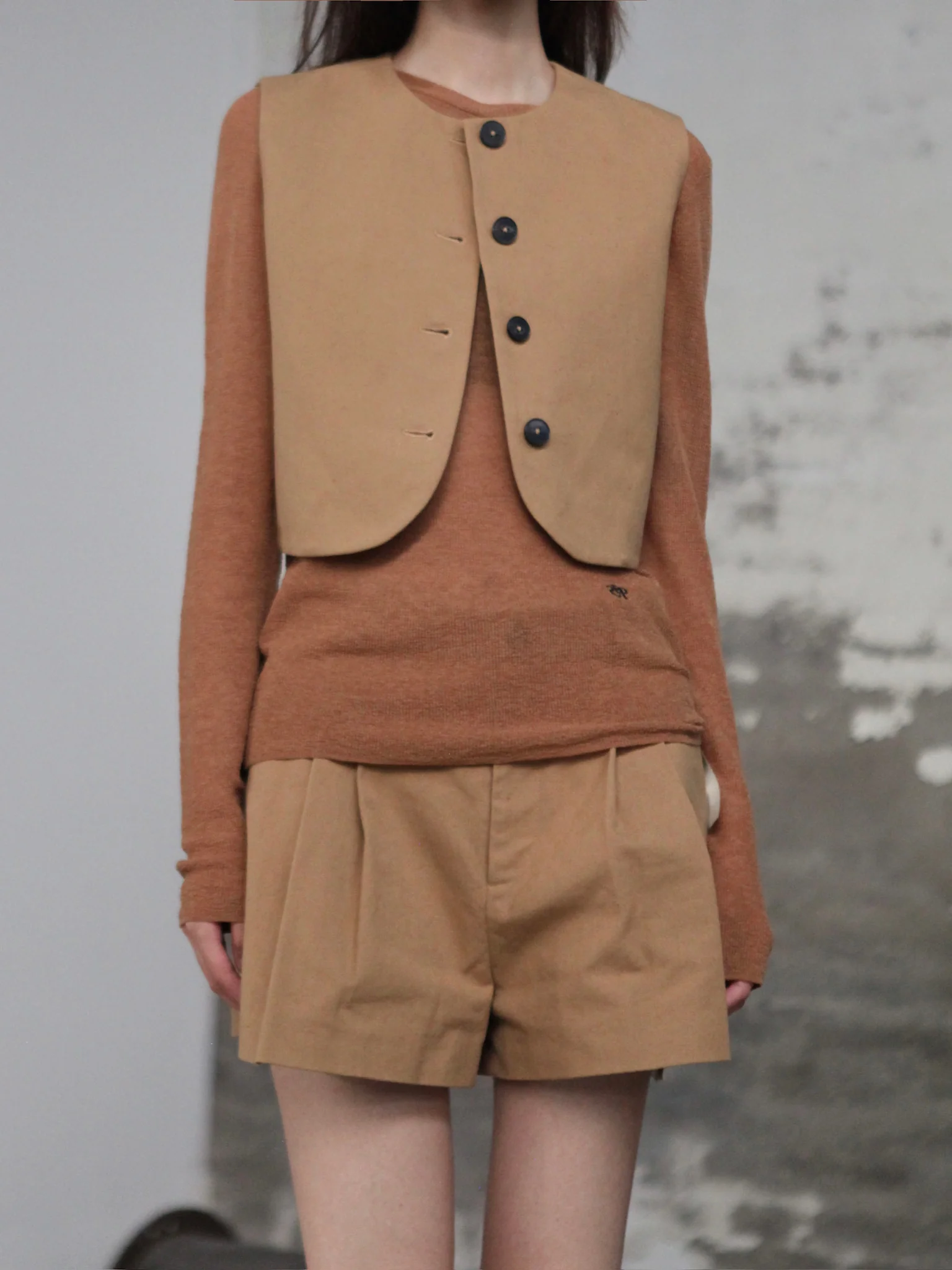 INTO THE EAST 25 Autumn/Winter Grainy Layered Short Casual Pants ITE-E1DGSS027CM20PT-TUO Camel - Image 6