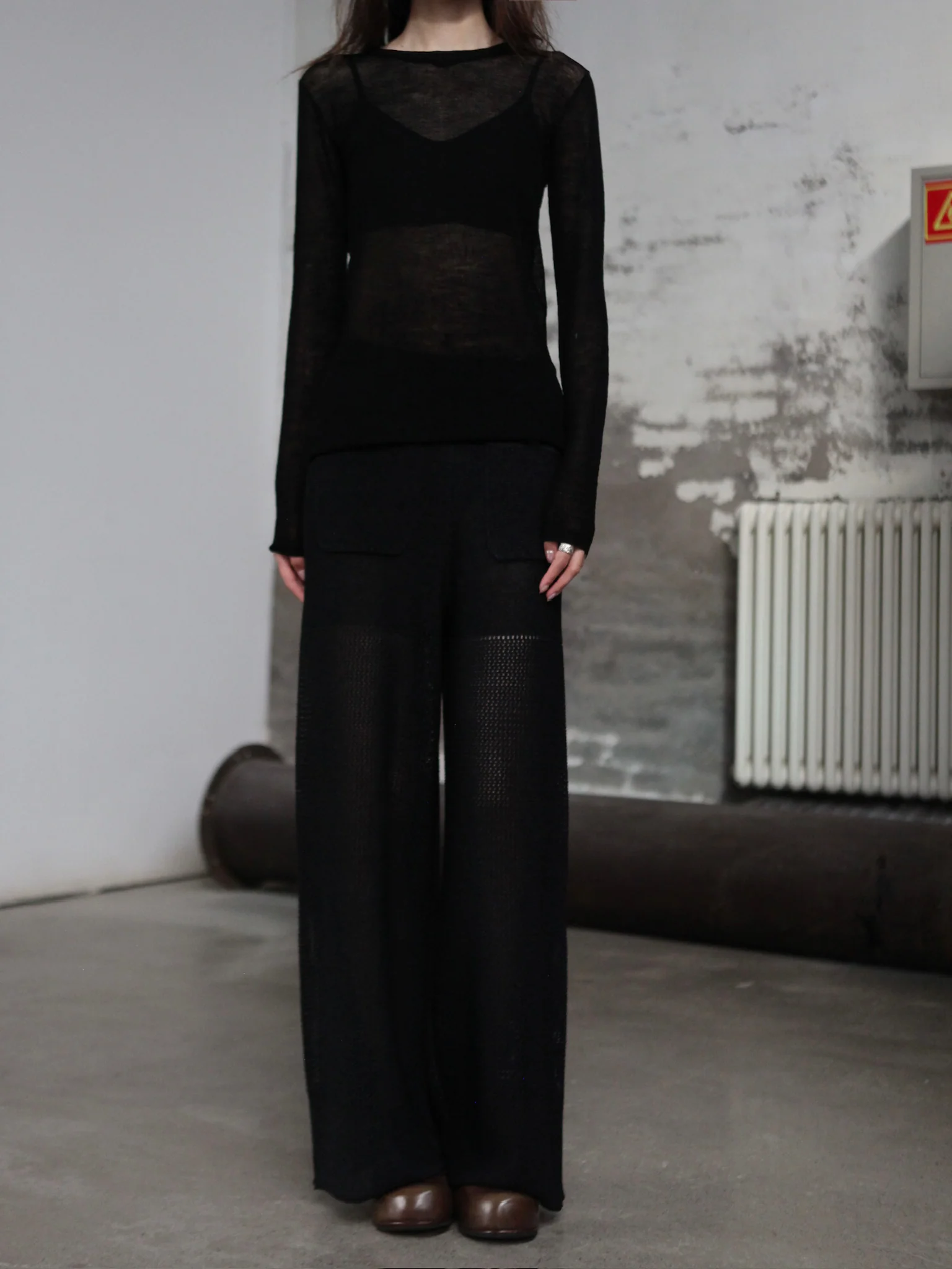 INTO THE EAST 25 Autumn/Winter Khaki Gray/Black Knitted Hollow Straight Pants ITE-E1DGSS021BL20PT-HEI Black (E1DGSS027CM20PT) - Image 7