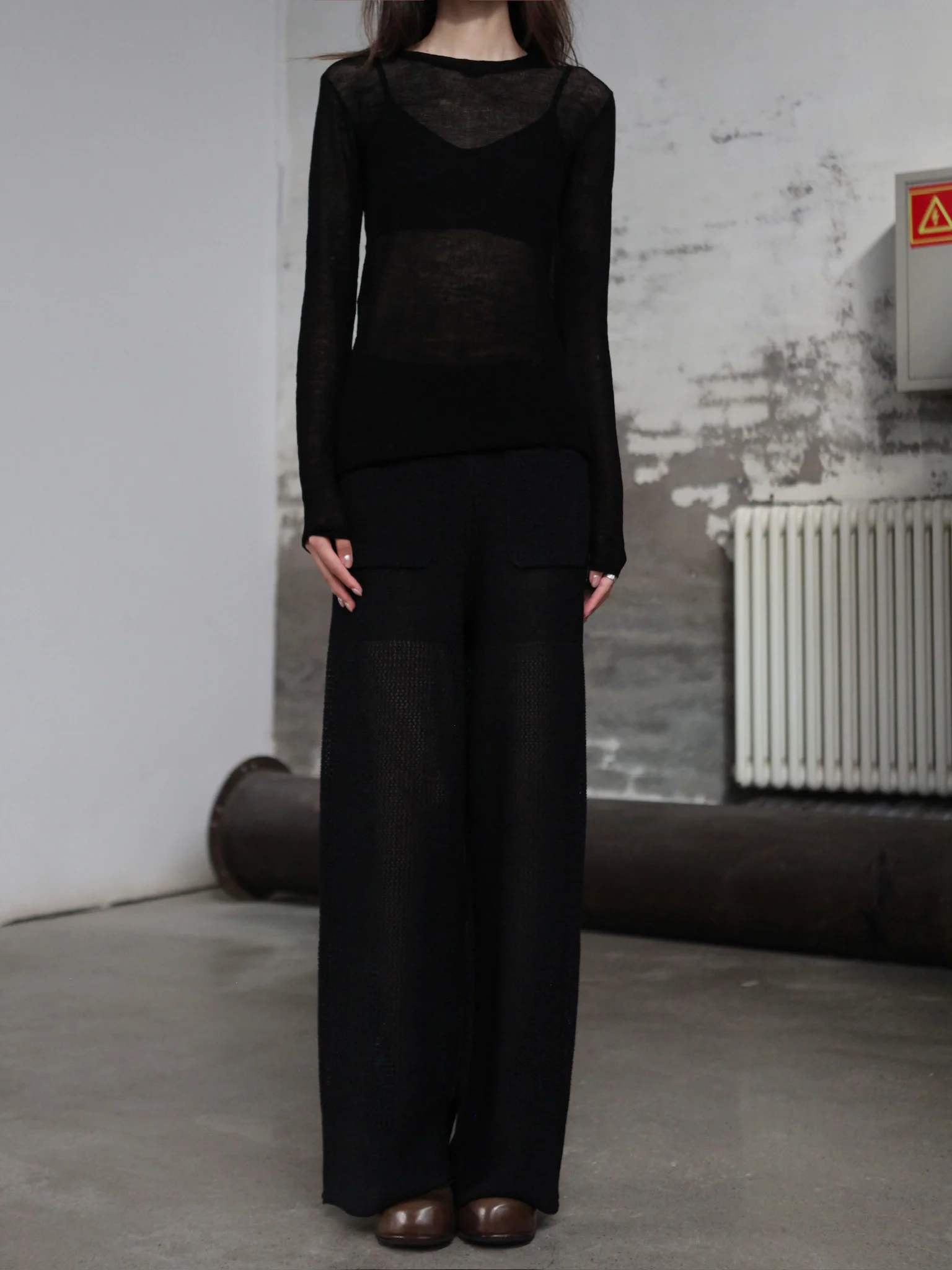 INTO THE EAST 25 Autumn/Winter Khaki Gray/Black Knitted Hollow Straight Pants ITE-E1DGSS021BL20PT-HEI Black (E1DGSS027CM20PT) - Image 8