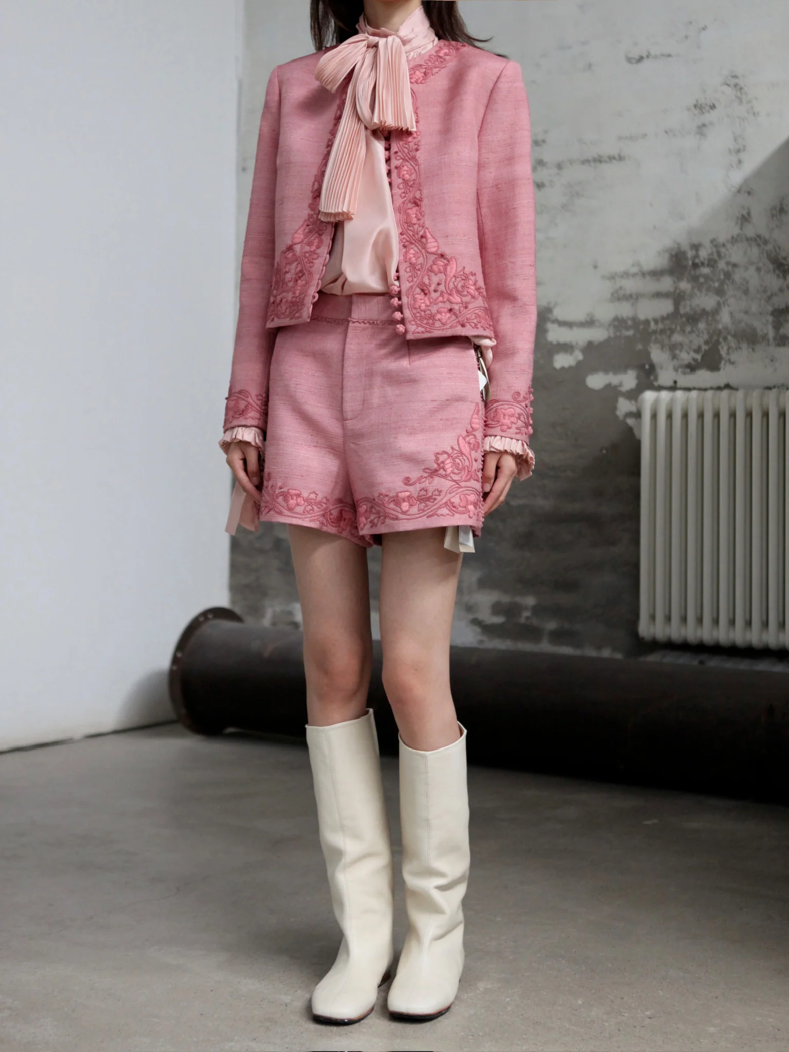 INTO THE EAST 25 Autumn/Winter Lace-Up Silk Top/Shirt/Embroidered Button Tussah Silk Vest/Shorts ITE-E1DGAW020PK22VE-FEN Vest (E1DGAW019PK20TP) - Image 11