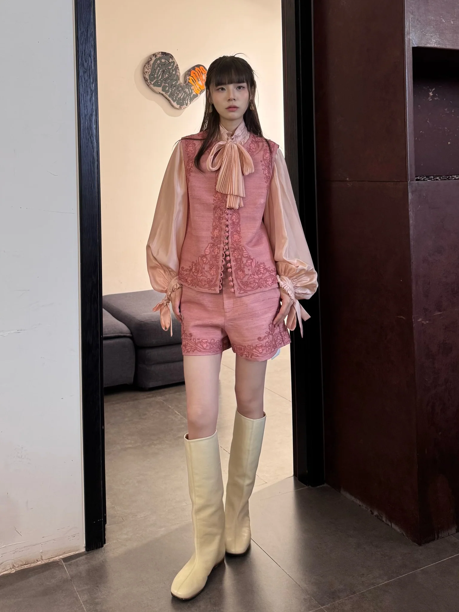 INTO THE EAST 25 Autumn/Winter Lace-Up Silk Top/Shirt/Embroidered Button Tussah Silk Vest/Shorts ITE-E1DGAW020PK22VE-FEN Vest (E1DGAW019PK20TP) - Image 14