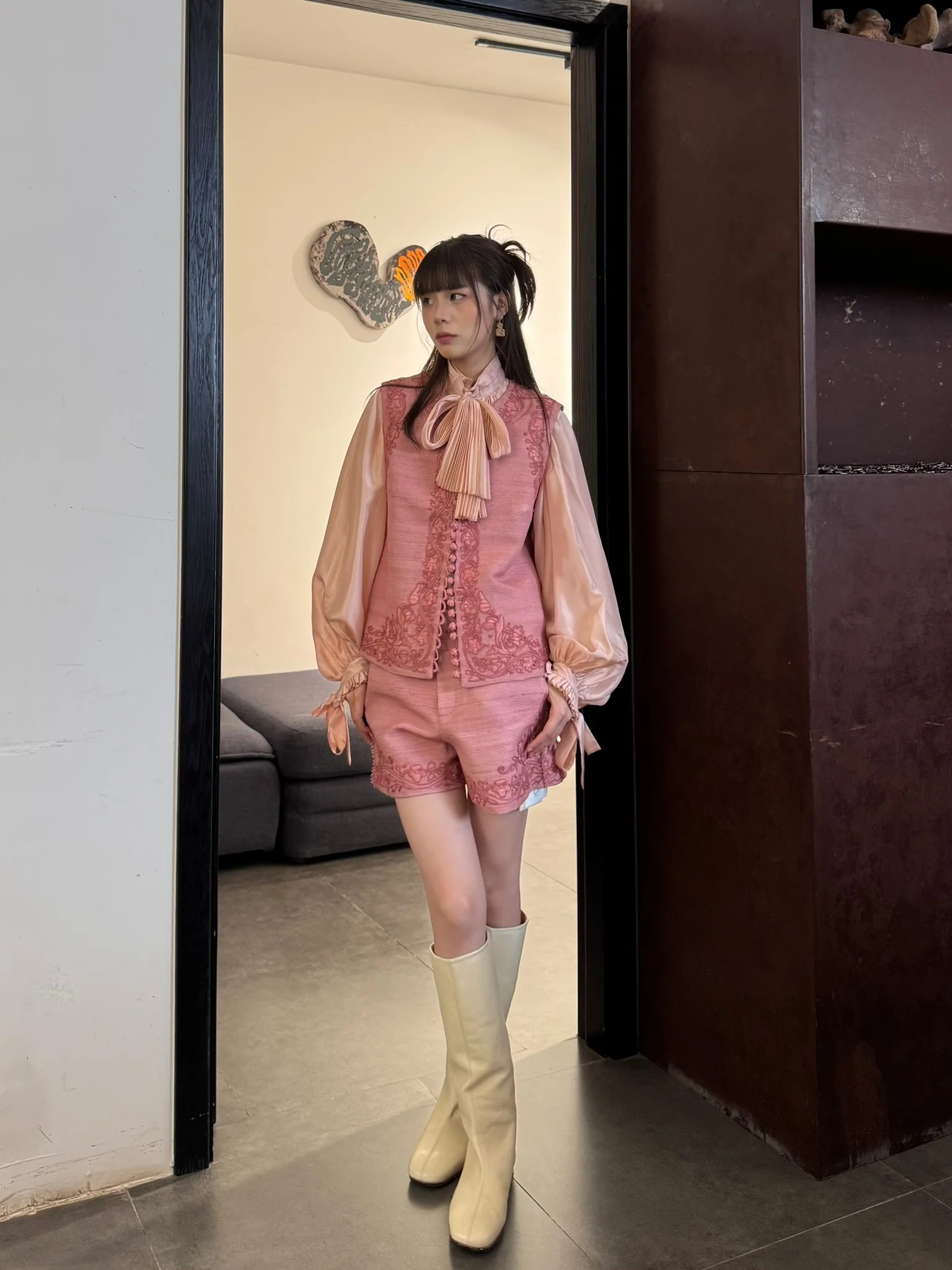 INTO THE EAST 25 Autumn/Winter Lace-Up Silk Top/Shirt/Embroidered Button Tussah Silk Vest/Shorts ITE-E1DGAW020PK22VE-FEN Vest (E1DGAW019PK20TP) - Image 16
