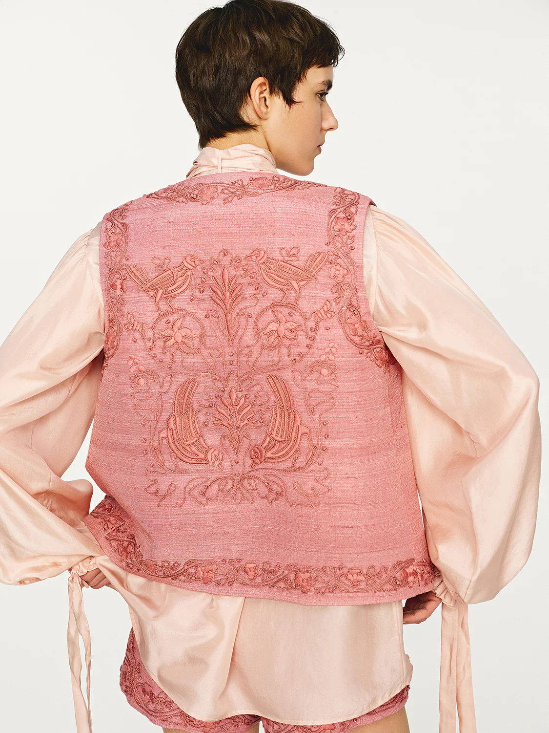 INTO THE EAST 25 Autumn/Winter Lace-Up Silk Top/Shirt/Embroidered Button Tussah Silk Vest/Shorts ITE-E1DGAW020PK22VE-FEN Vest (E1DGAW019PK20TP) - Image 18