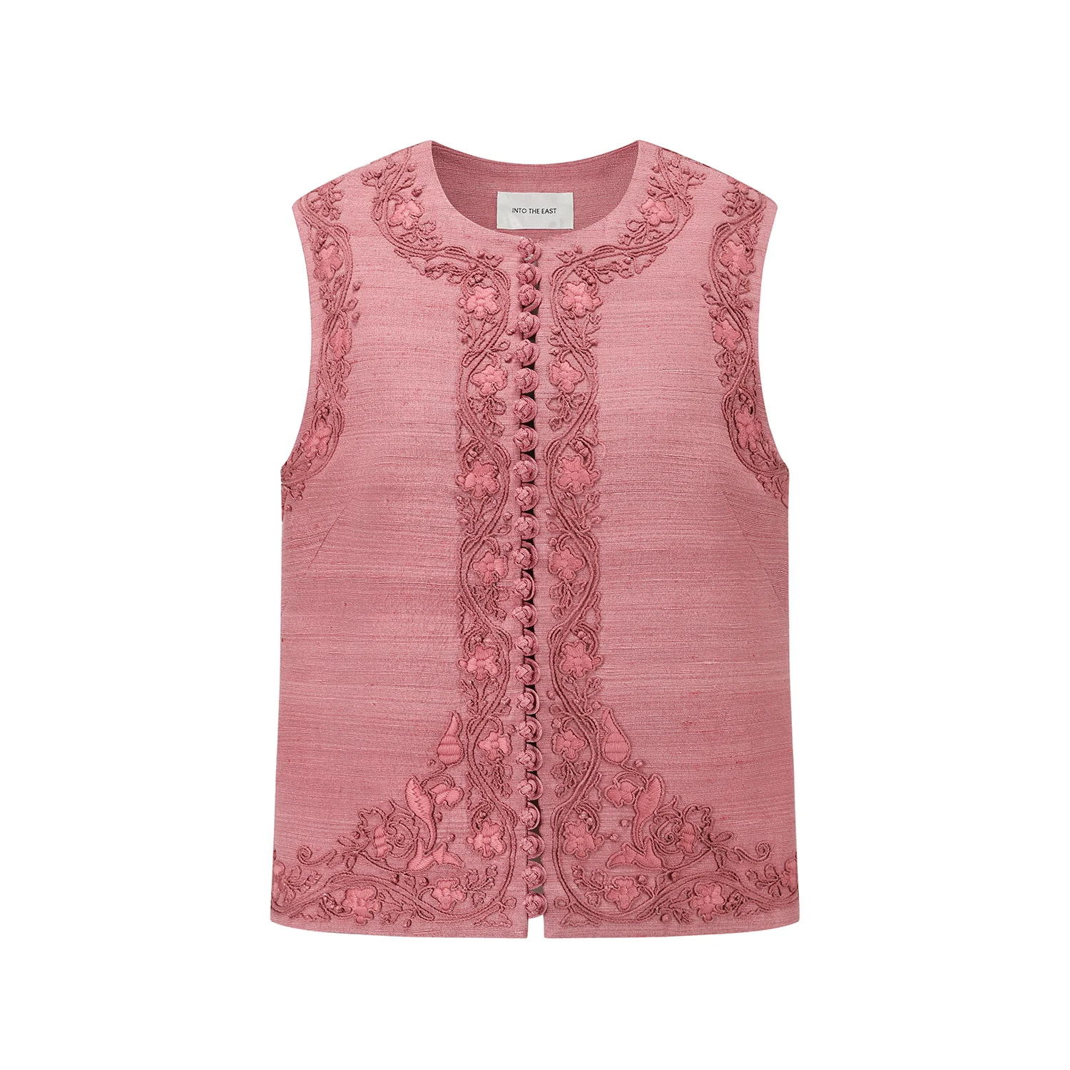 INTO THE EAST 25 Autumn/Winter Lace-Up Silk Top/Shirt/Embroidered Button Tussah Silk Vest/Shorts ITE-E1DGAW020PK22VE-FEN Vest (E1DGAW019PK20TP) - Image 5