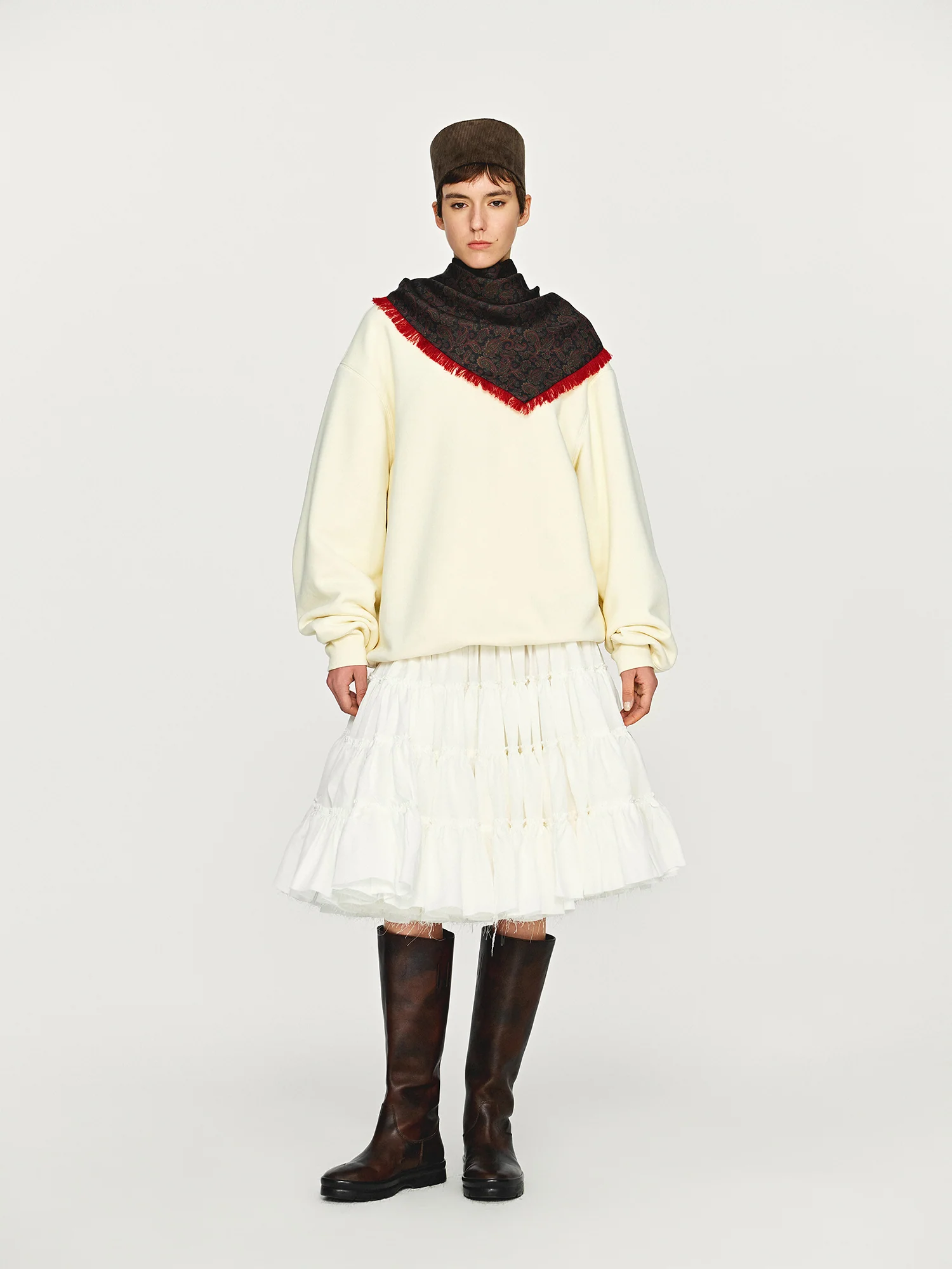 INTO THE EAST 25 Autumn/Winter Layered Short Skirt ITE-E1DGAW070WT21SK-BAI White - Image 14