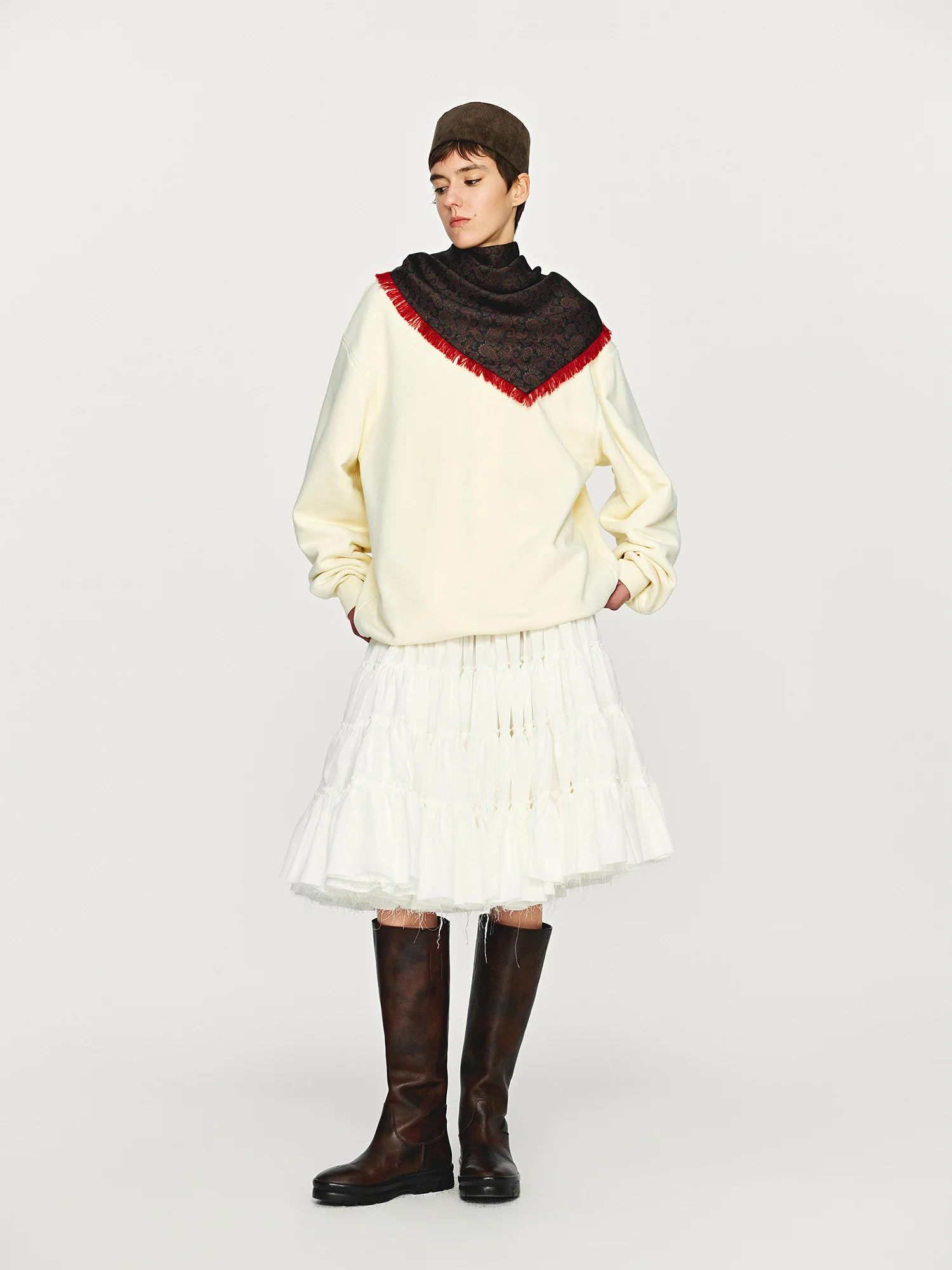 INTO THE EAST 25 Autumn/Winter Layered Short Skirt ITE-E1DGAW070WT21SK-BAI White - Image 15