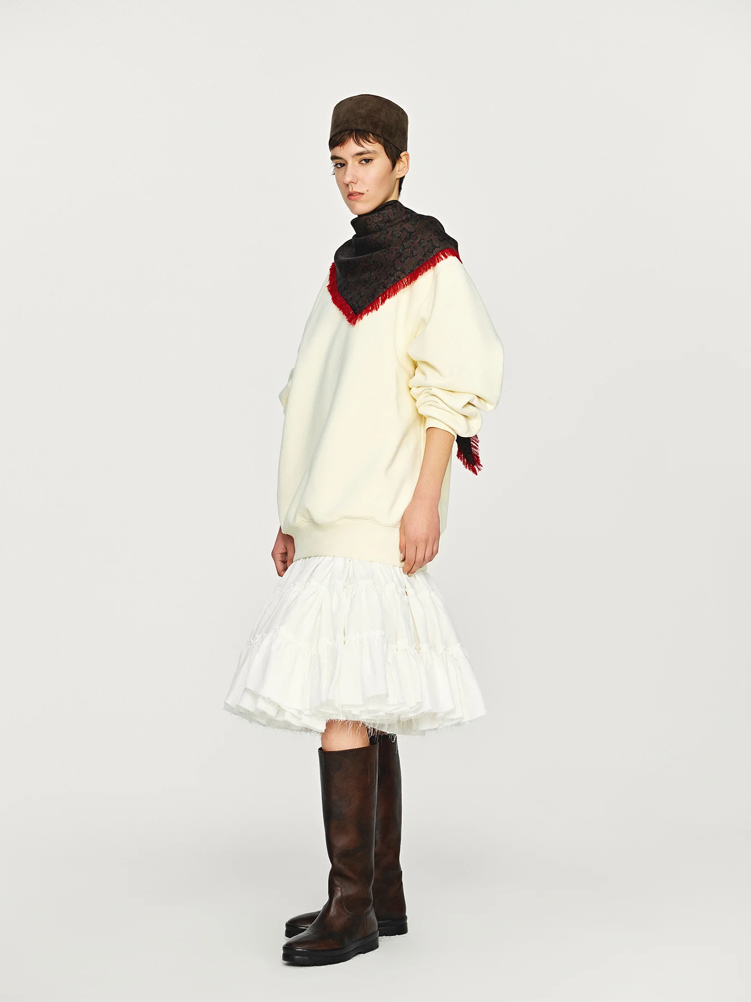 INTO THE EAST 25 Autumn/Winter Layered Short Skirt ITE-E1DGAW070WT21SK-BAI White - Image 16