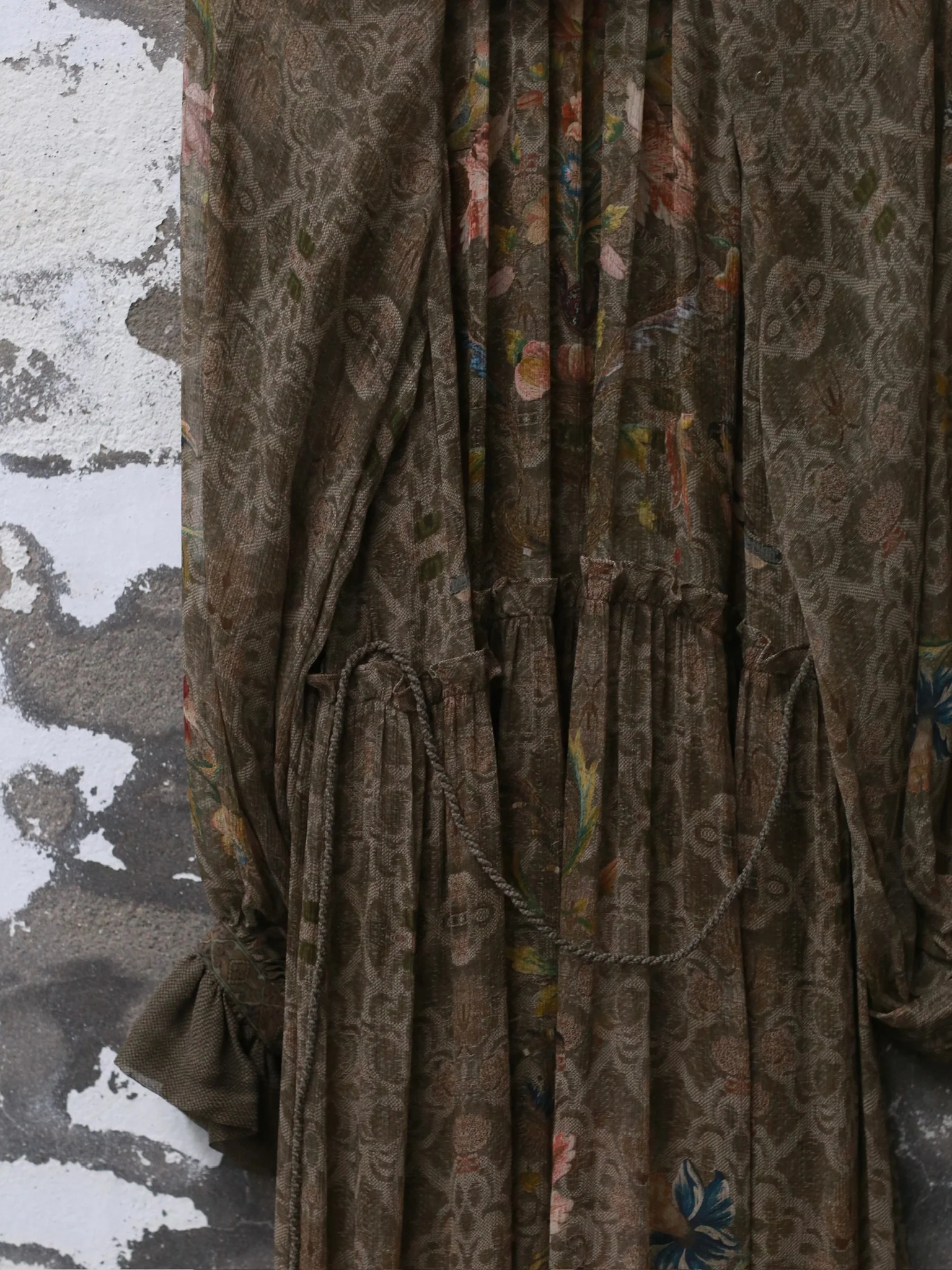 INTO THE EAST 25 Autumn/Winter Lotus Collar Silk Print Ribbon Dress ITE-E1DGAW016GR21DS-LV Green - Image 6