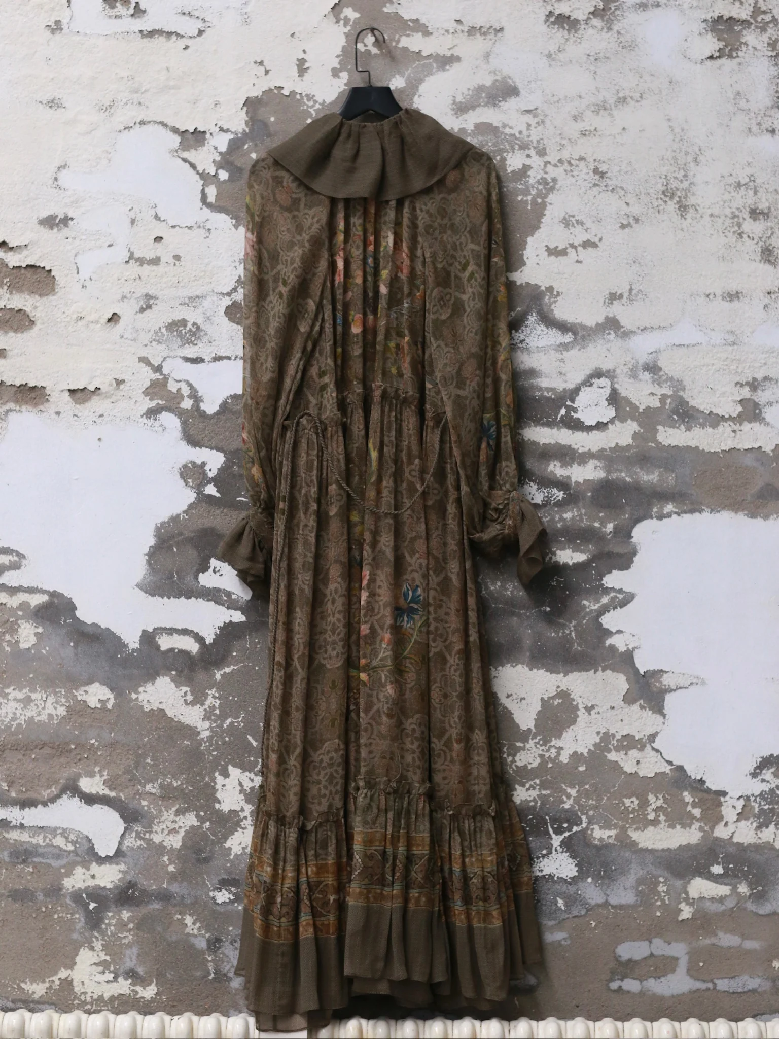 INTO THE EAST 25 Autumn/Winter Lotus Collar Silk Print Ribbon Dress ITE-E1DGAW016GR21DS-LV Green - Image 8