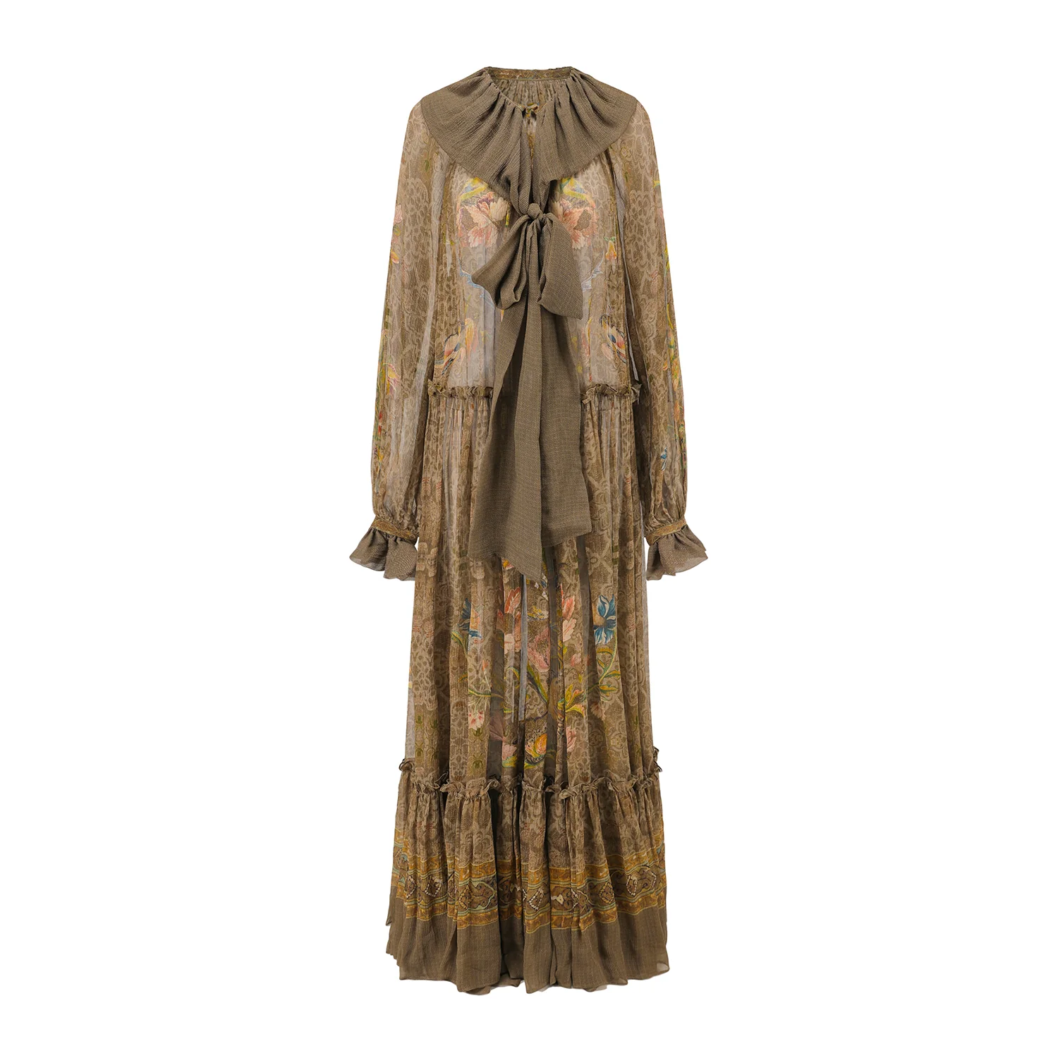 INTO THE EAST 25 Autumn/Winter Lotus Collar Silk Print Ribbon Dress ITE-E1DGAW016GR21DS-LV Green - Image 9