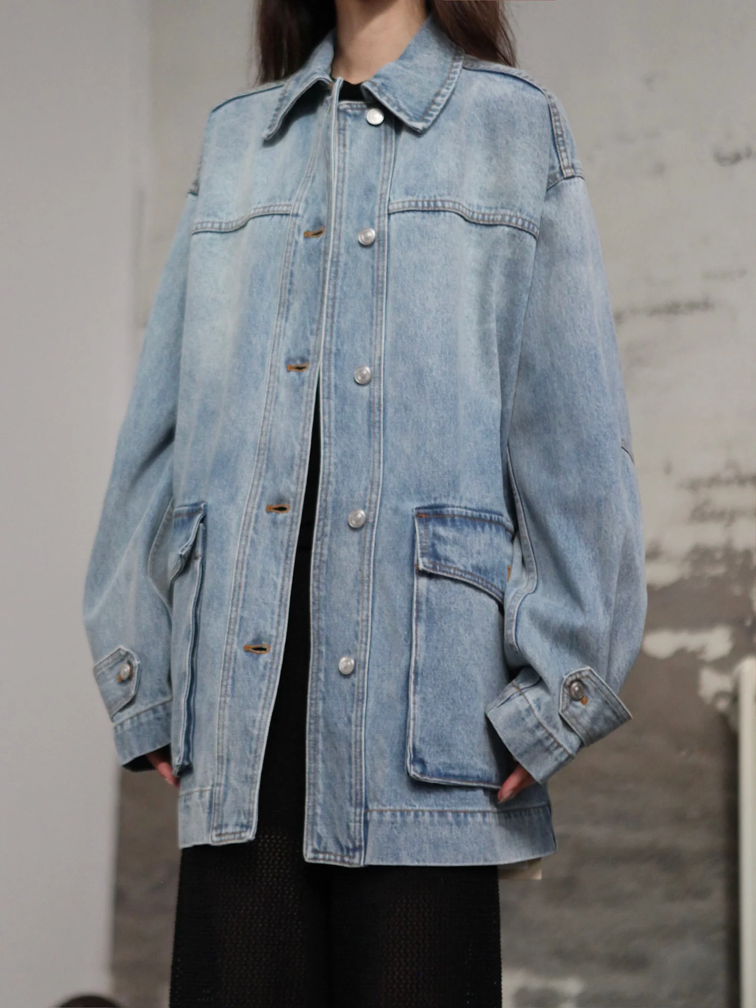 INTO THE EAST 25 Autumn/Winter Mid-Length Large Pocket Denim Jacket ITE-E1DGSS009BU20JK-LAN Blue - Image 5