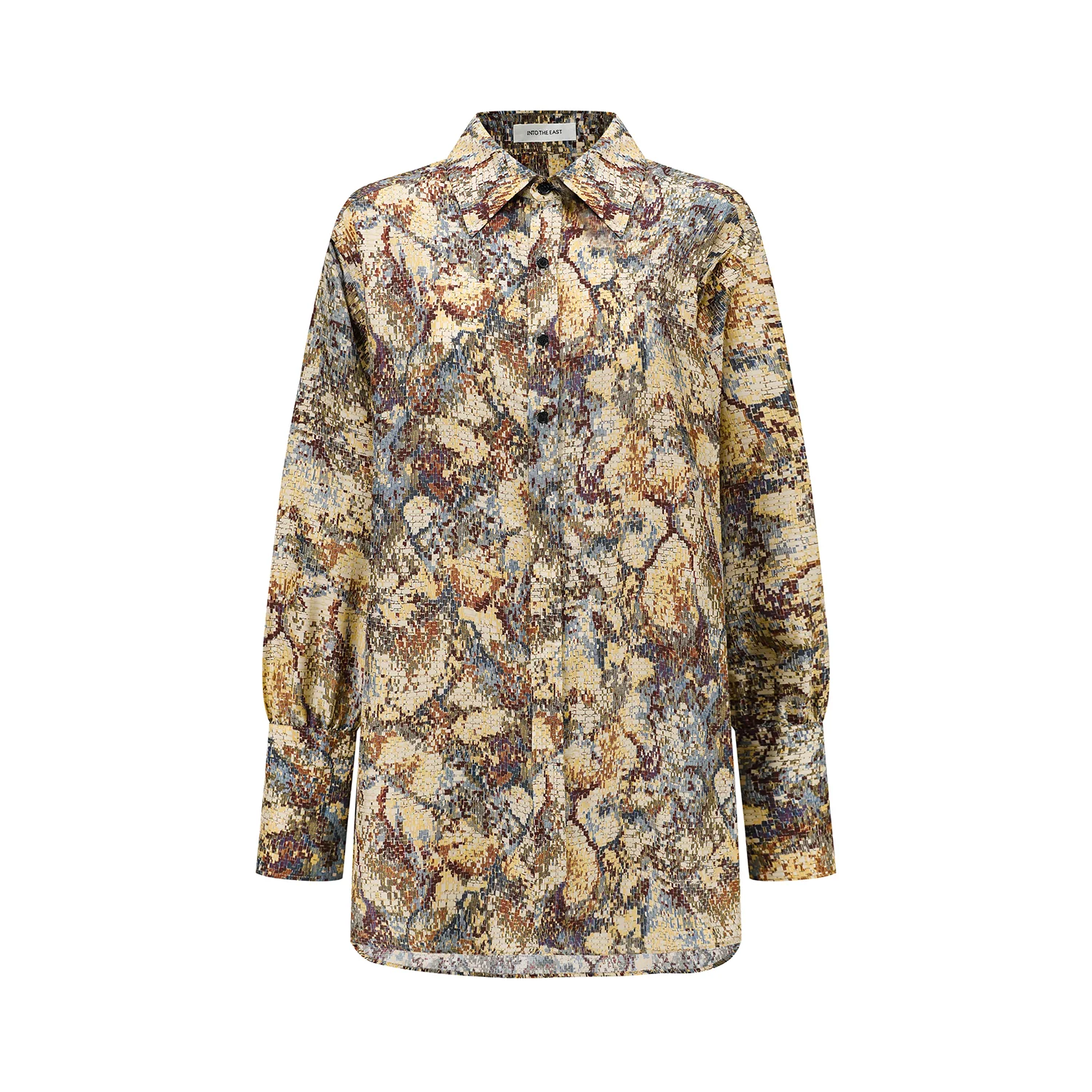 INTO THE EAST 25 Autumn/Winter Mosaic Molded Collar Silk/Cotton Shirt, Drawstring Straight Leg Pants ITE-E1DGAW081NCC21SH-HUA Long Shirt (ITE-E1DGAW080NCC21SH) - Image 4
