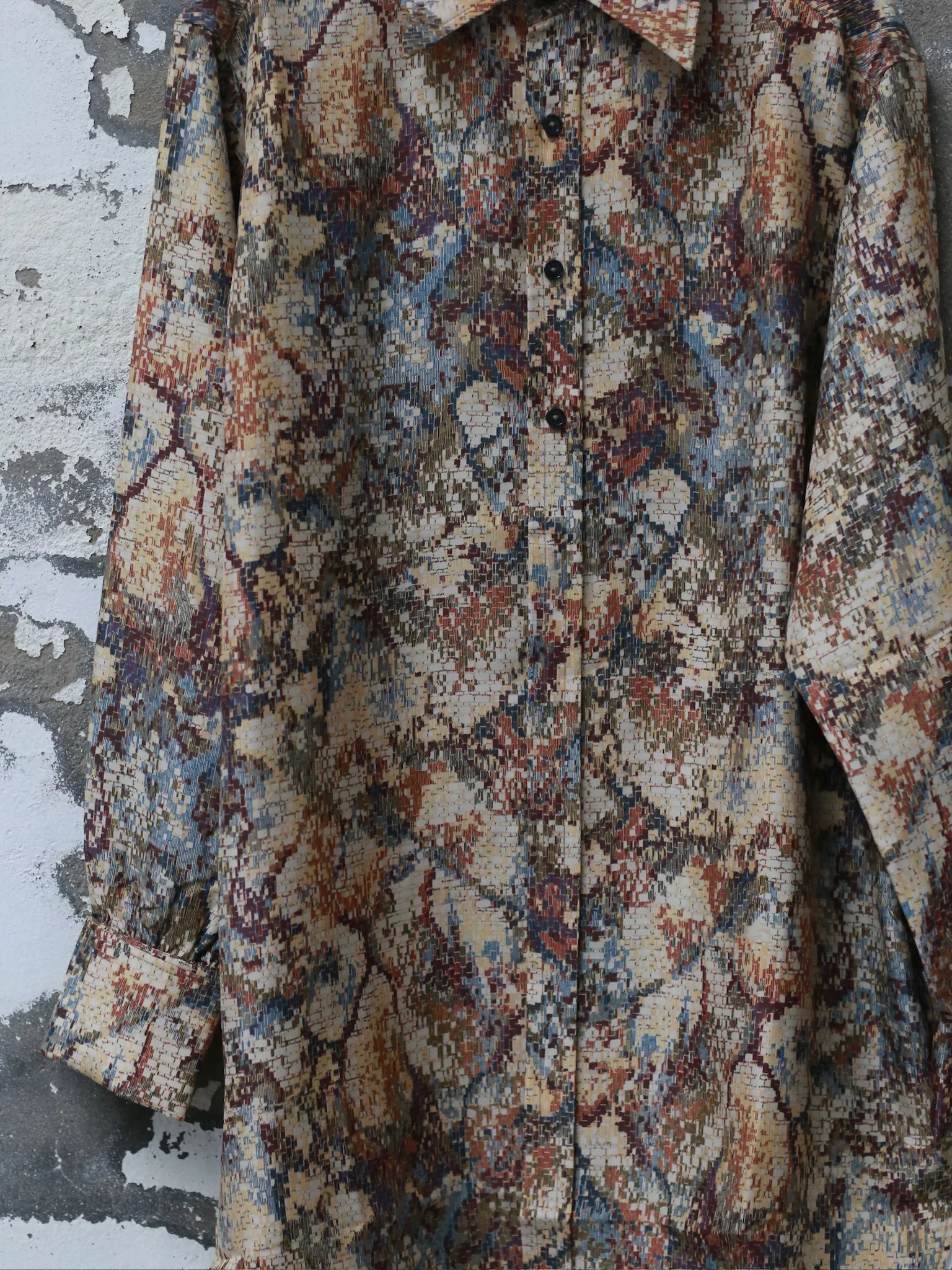 INTO THE EAST 25 Autumn/Winter Mosaic Molded Collar Silk/Cotton Shirt, Drawstring Straight Leg Pants ITE-E1DGAW081NCC21SH-HUA Long Shirt (ITE-E1DGAW080NCC21SH) - Image 6