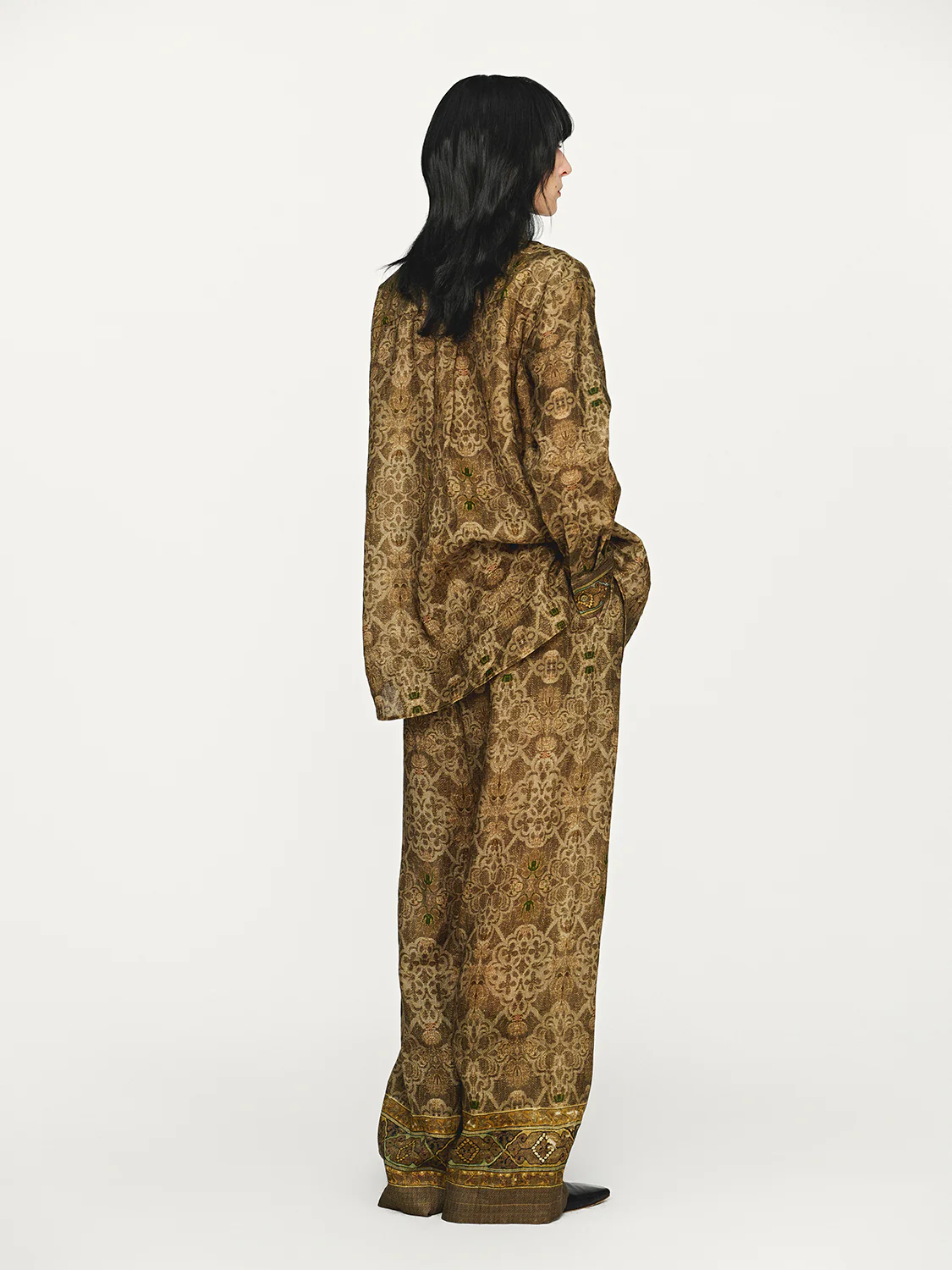 INTO THE EAST 25 Autumn/Winter Moss Green Dark Pattern Print Linen Shirt/Straight Pants ITE-E1DGAW004GR21SH-LV Top - Image 13