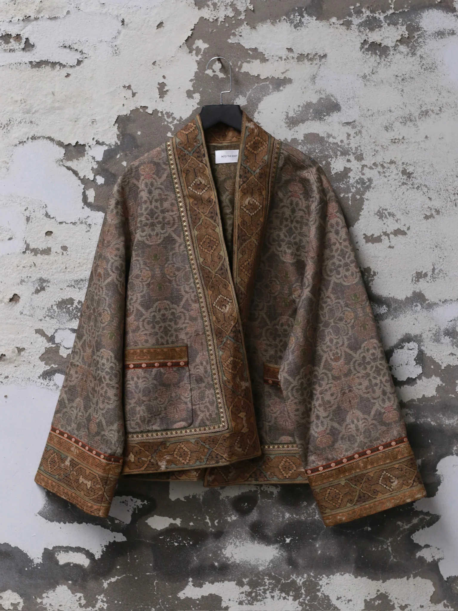 INTO THE EAST 25 Autumn/Winter Moss Green Dark Pattern Tussah Silk Cardigan Jacket ITE-E1DGAW001GR21JK-LV Green - Image 3