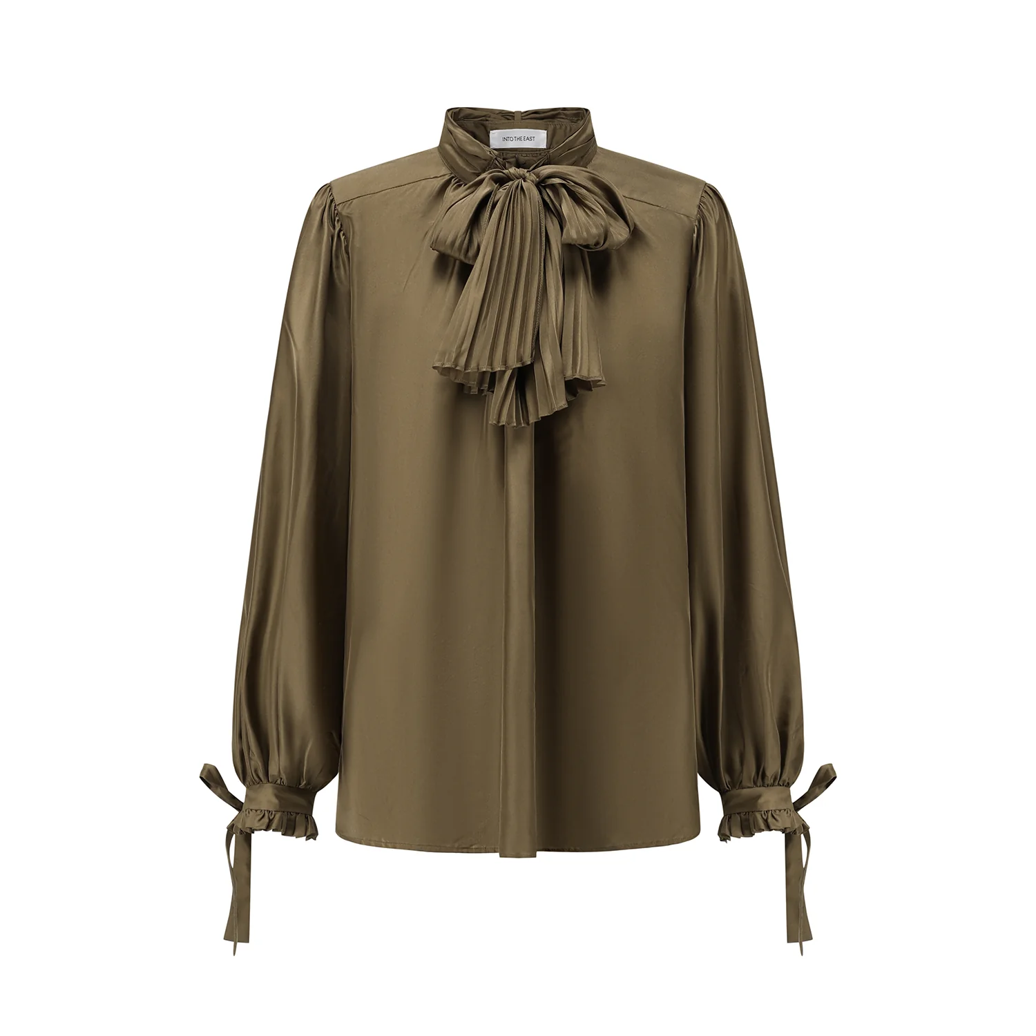 INTO THE EAST 25 Autumn/Winter Moss Green Lace-Up Silk Top/Spliced Layered Silk Skirt ITE-E1DGAW002GR20TP-LV Top - Image 5