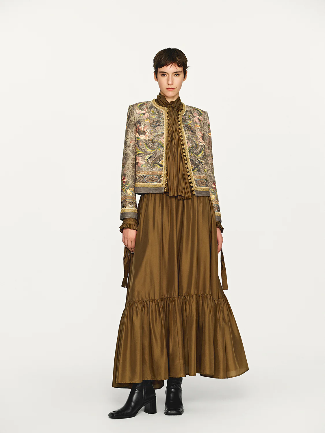 INTO THE EAST 25 Autumn/Winter Moss Green Lace-Up Silk Top/Spliced Layered Silk Skirt ITE-E1DGAW003GR20SK-LV Skirt (E1DGAW002GR20TP) - Image 19
