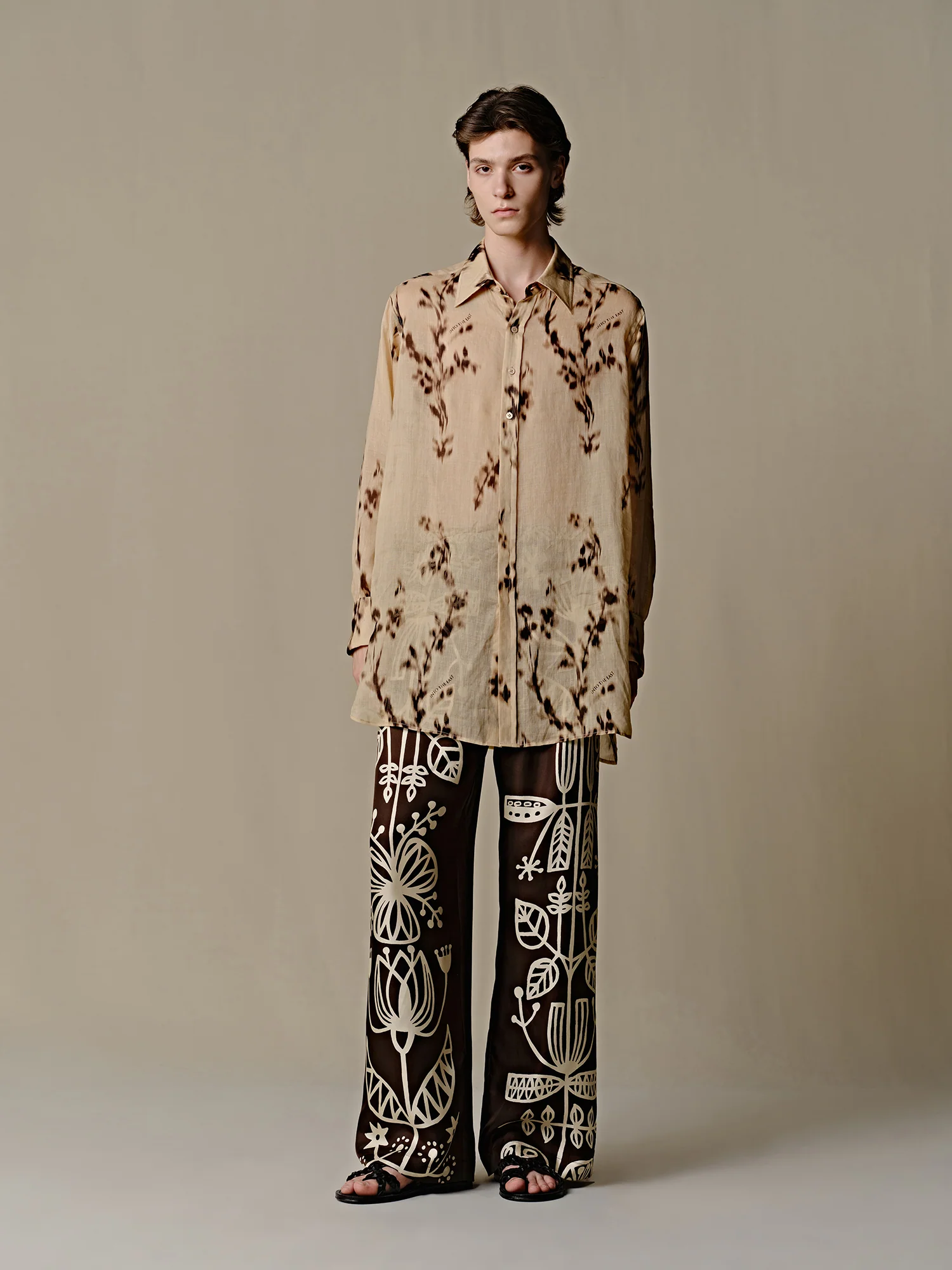 INTO THE EAST 25 Autumn/Winter Ramie Flower Shadow Lapel Shirt ITE-E1DGSS001KT21SH-QKQ Light Khaki - Image 9