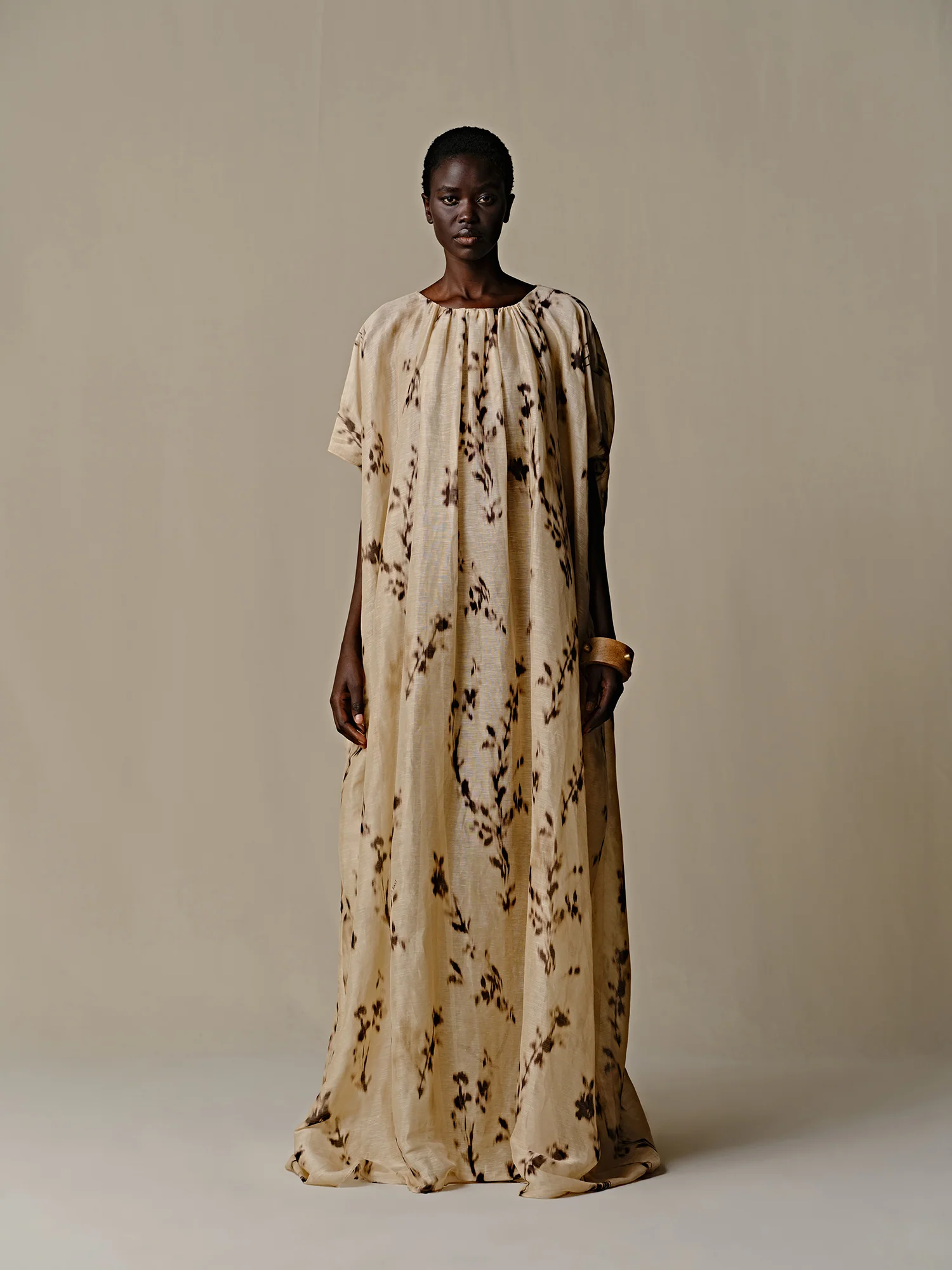 INTO THE EAST 25 Autumn/Winter Silk Hemp Flower Shadow Dress ITE-E1DGSS011KT21DS-QKQ Light Khaki - Image 10