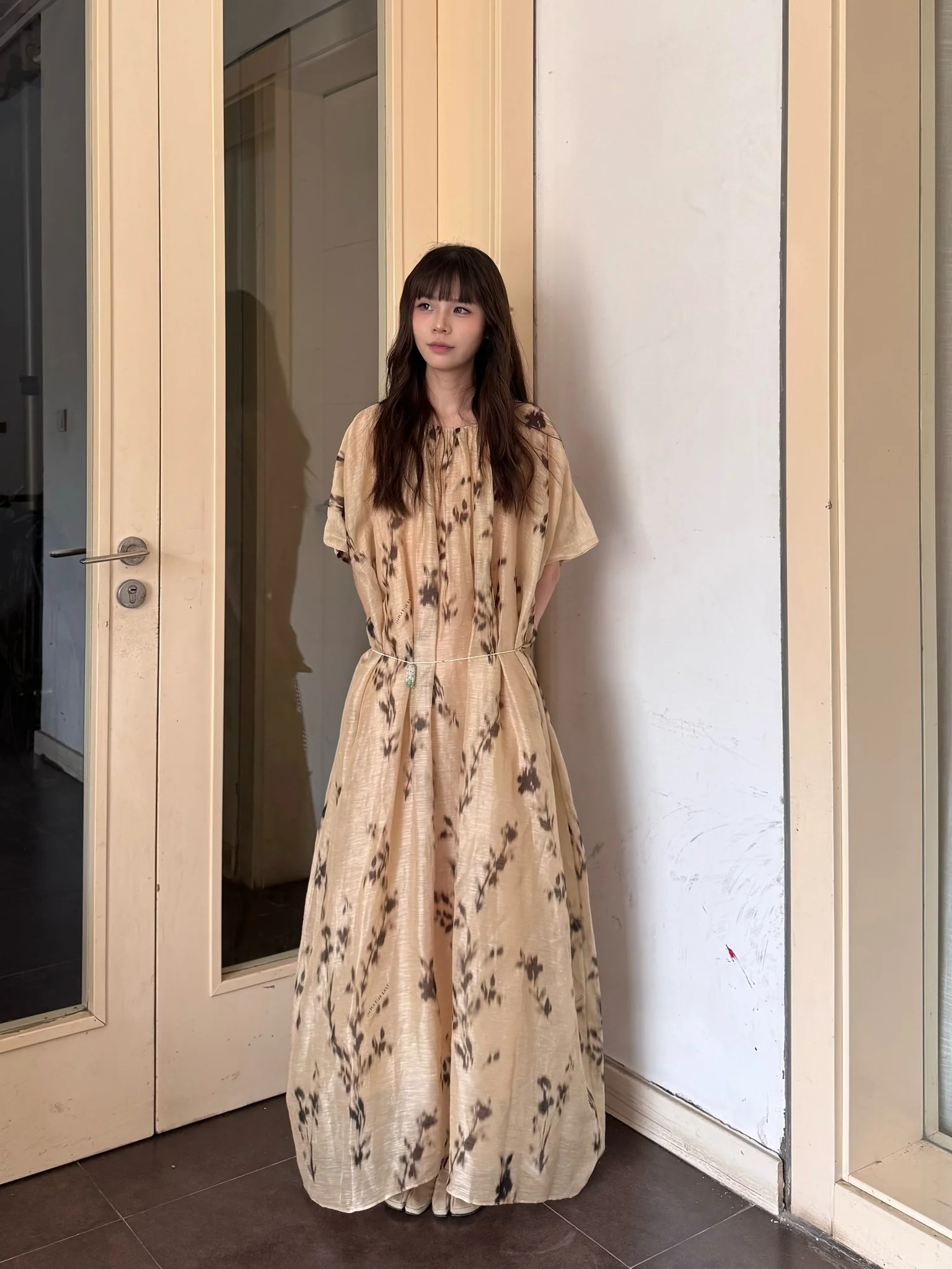 INTO THE EAST 25 Autumn/Winter Silk Hemp Flower Shadow Dress ITE-E1DGSS011KT21DS-QKQ Light Khaki - Image 13
