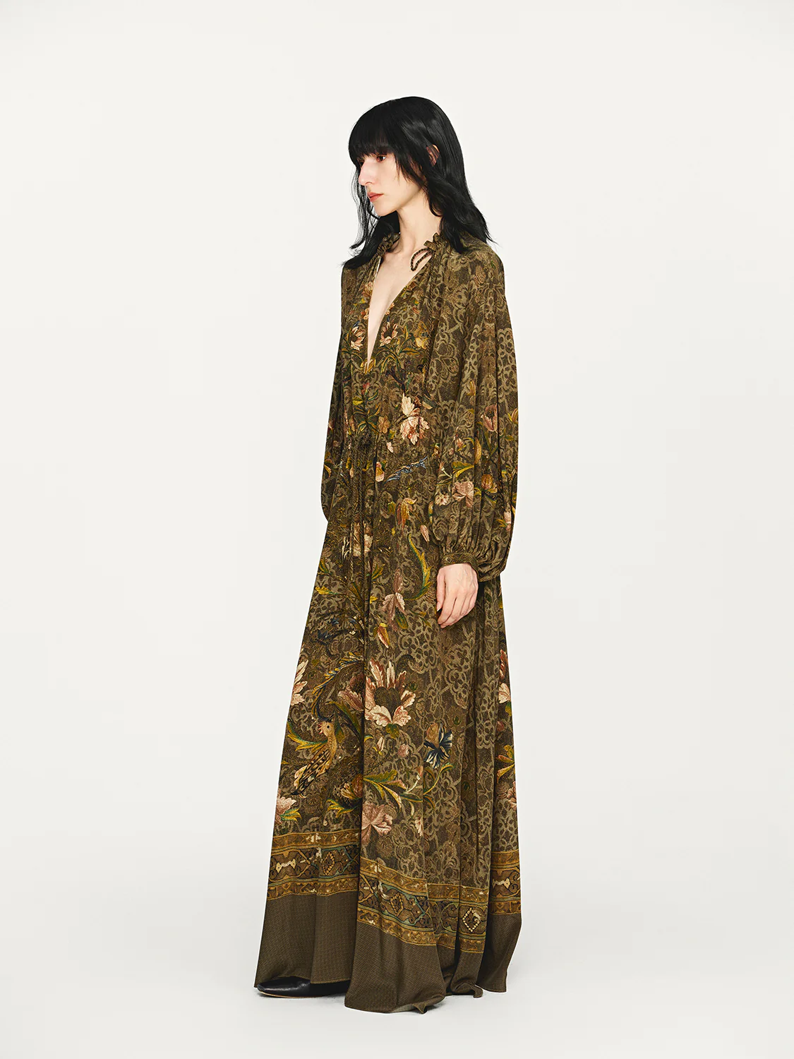 INTO THE EAST 25 Autumn/Winter Silk Print Drawstring Dress ITE-E1DGAW017GR21DS-LV Green - Image 15