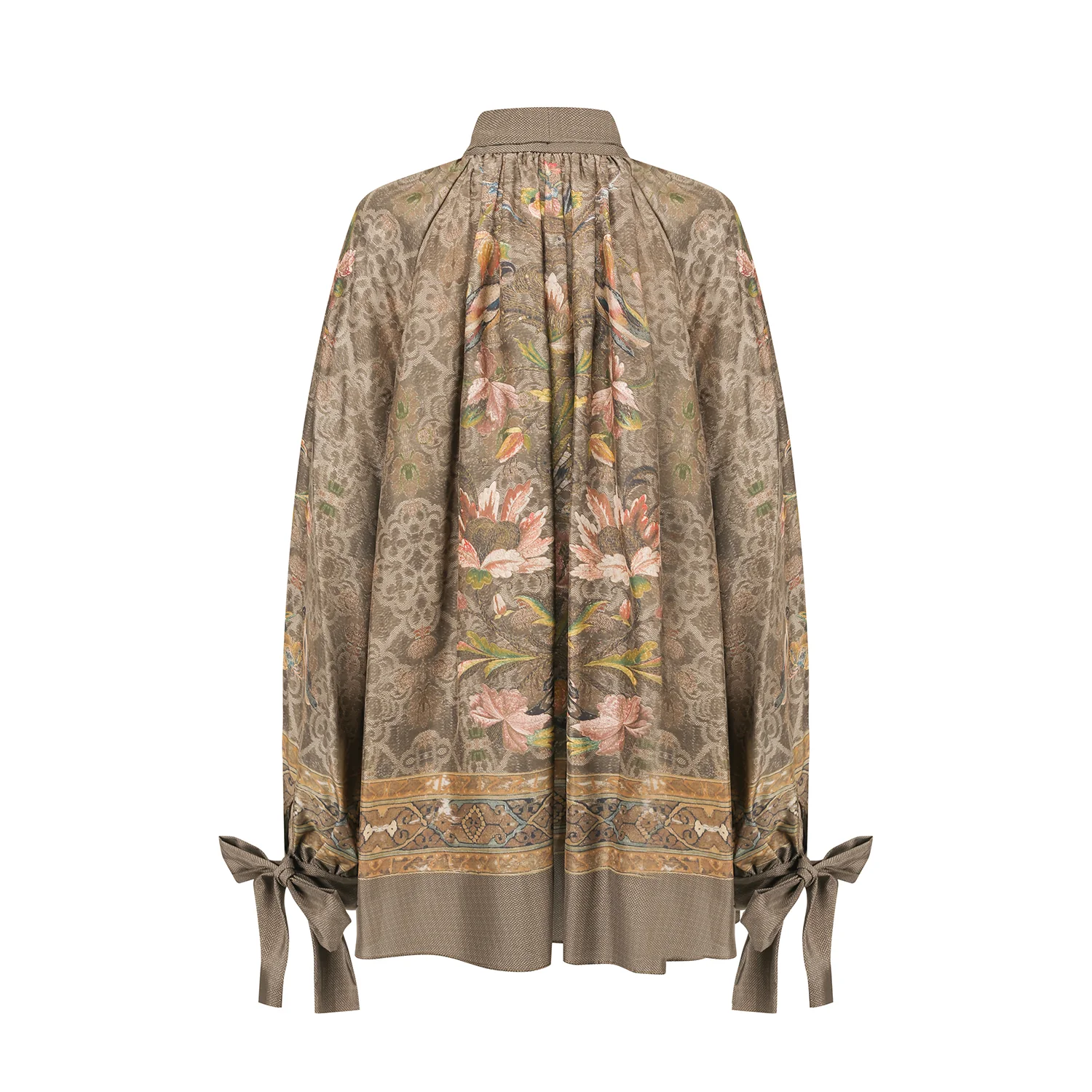 INTO THE EAST 25 Autumn/Winter Silk Print Lace-Up Shirt ITE-E1DGAW014GR21TP-LV Green - Image 6
