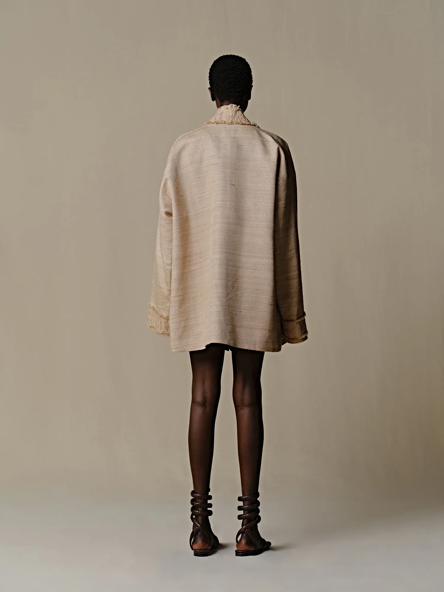 INTO THE EAST 25 Autumn/Winter Tussah Silk Patch Cardigan Jacket ITE-E1DGSS003SD22JK-SHA Sand - Image 8