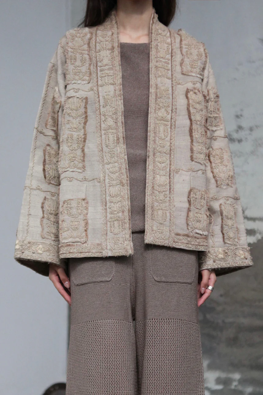 INTO THE EAST 25 Autumn/Winter Tussah Silk Patchwork Cardigan Jacket ITE-E1DGSS012SD22JK-SHA Sand
