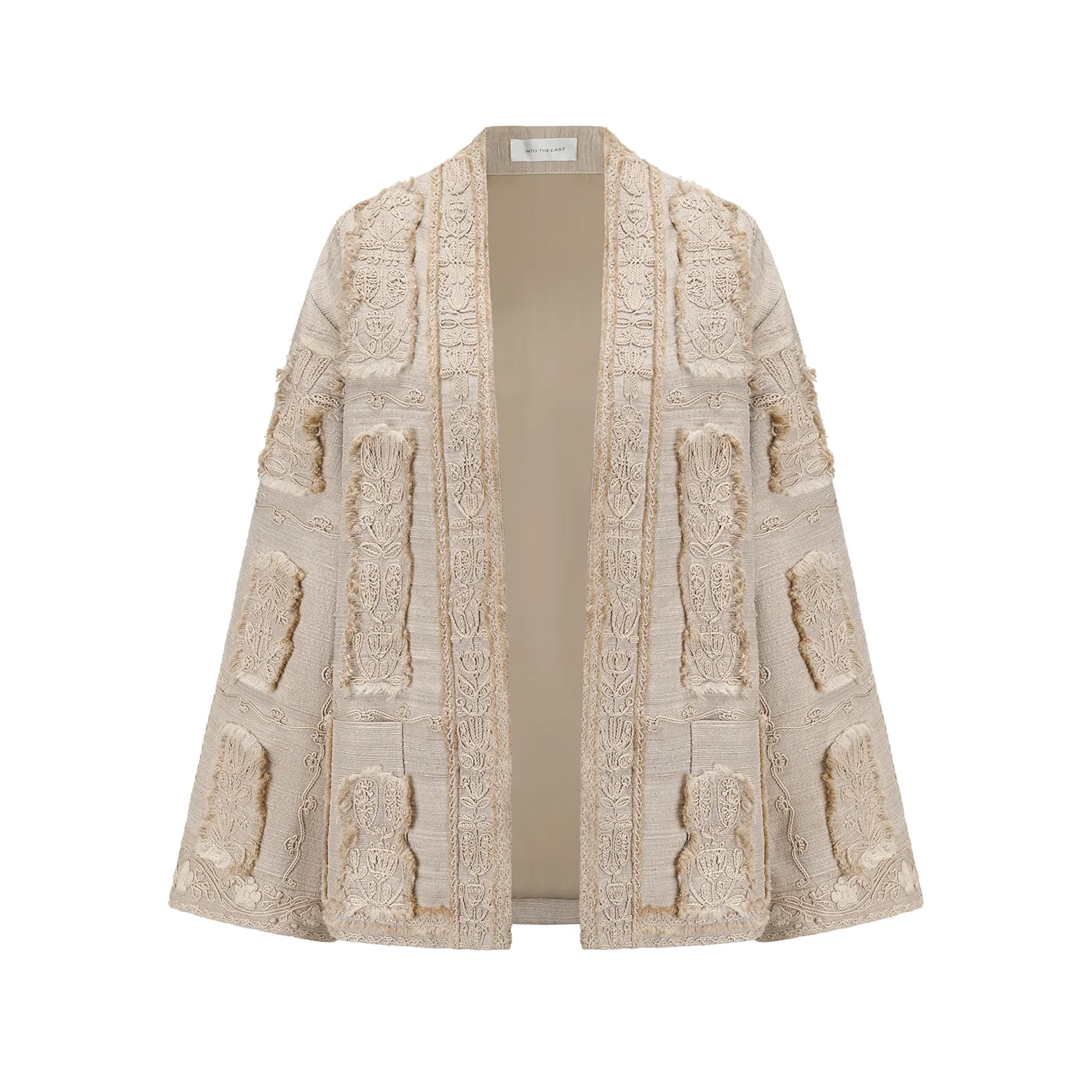INTO THE EAST 25 Autumn/Winter Tussah Silk Patchwork Cardigan Jacket ITE-E1DGSS012SD22JK-SHA Sand - Image 5