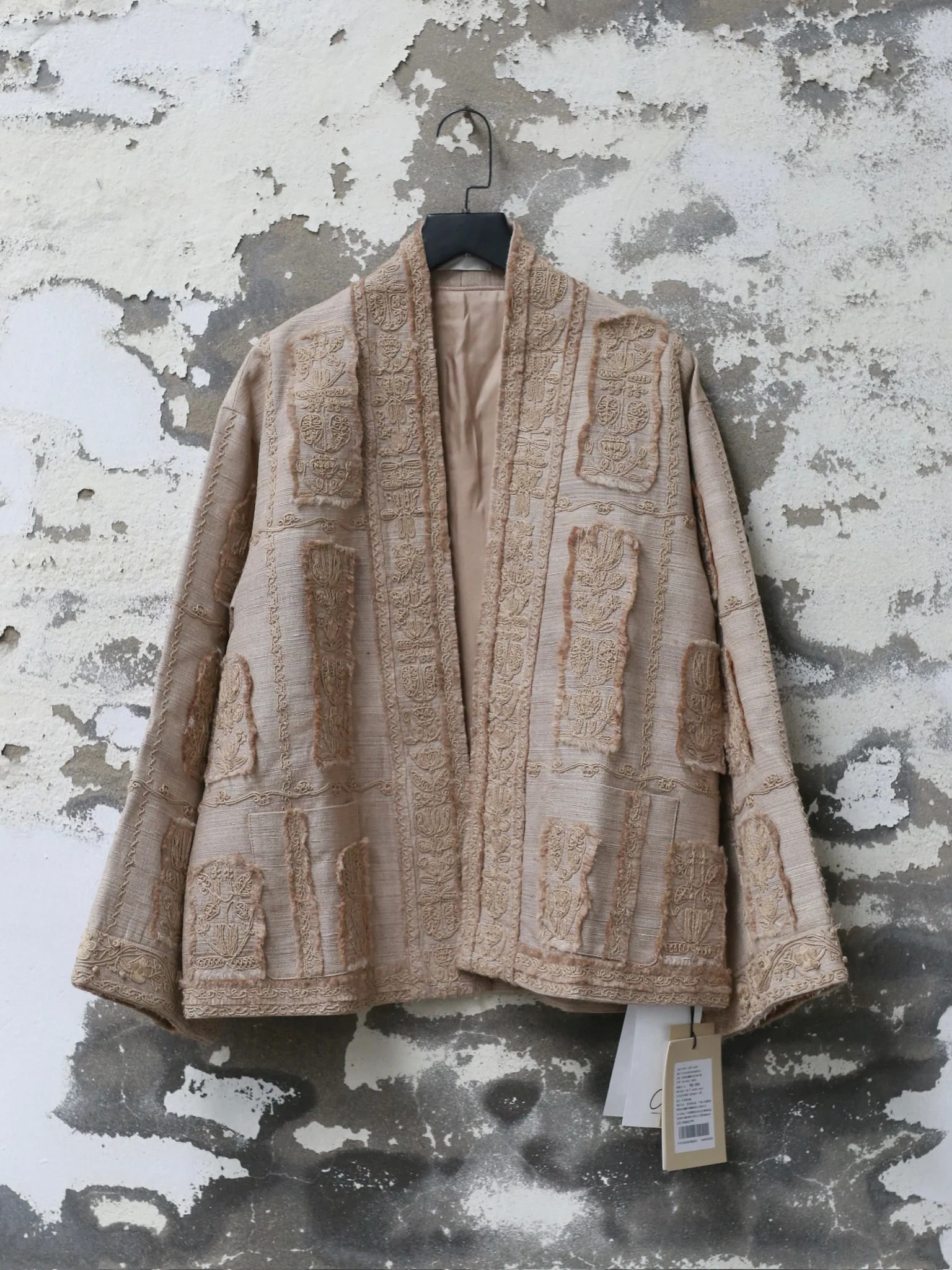 INTO THE EAST 25 Autumn/Winter Tussah Silk Patchwork Cardigan Jacket ITE-E1DGSS012SD22JK-SHA Sand - Image 6