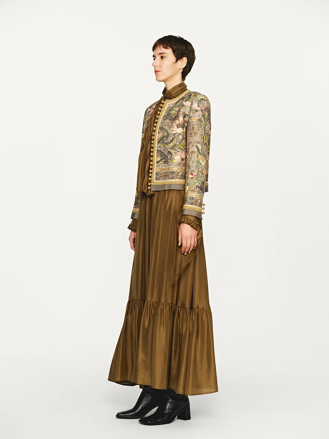 INTO THE EAST 25 Autumn/Winter Tussah Silk Silver Lotus Button Suit Short Jacket ITE-E1DGAW009GR21SU-LV Green - Image 12