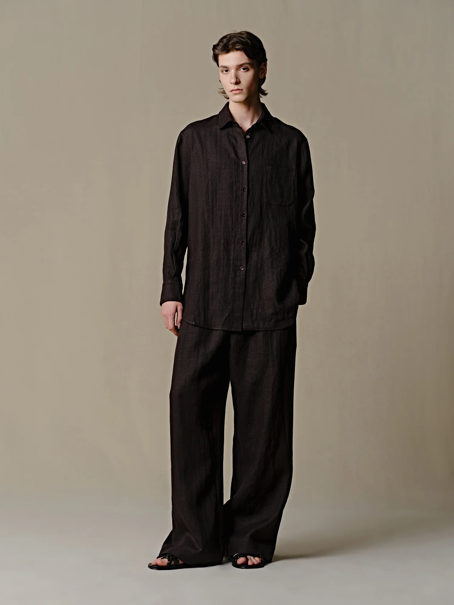 INTO THE EAST 25 Spring/Summer Brown Linen Elastic Waist Straight Pants ITE-E1DGSS010CF20PT-KA Brown - Image 8