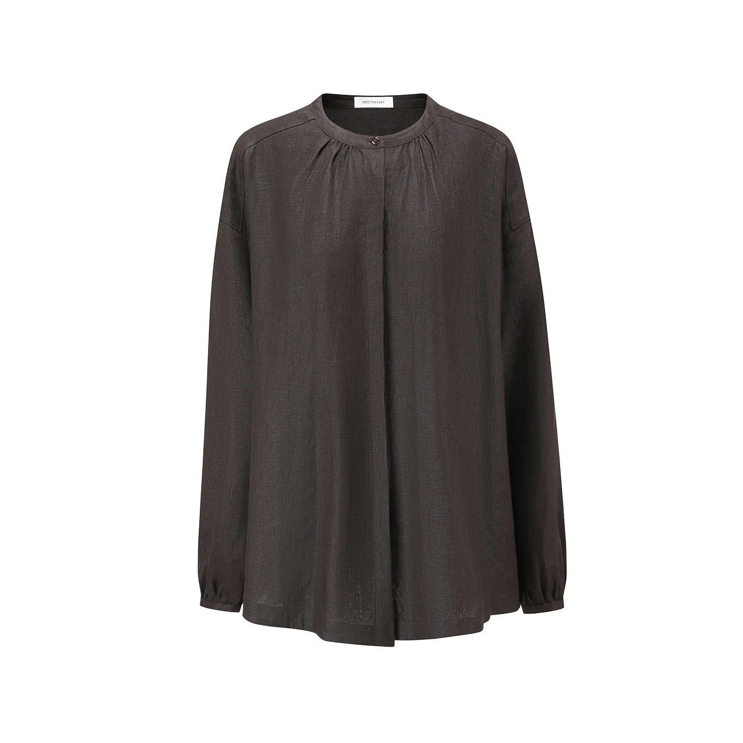 INTO THE EAST 25 Spring/Summer Brown Linen Round Neck Loose Shirt ITE-E1DGSS011CF20SH-KA Brown - Image 7