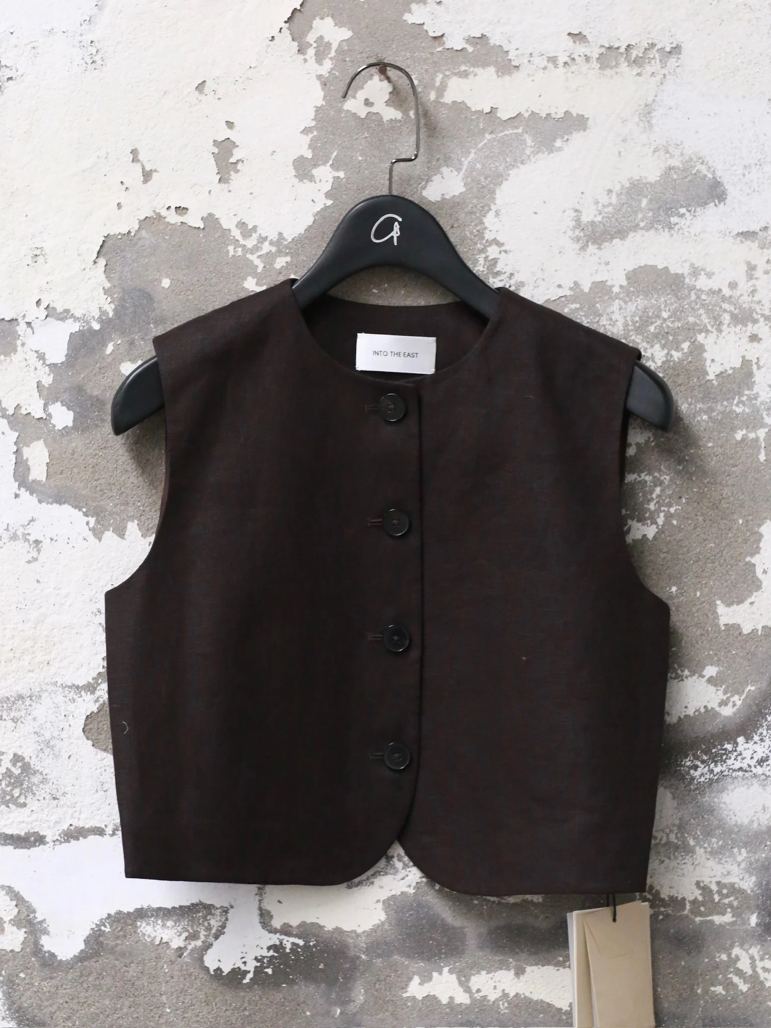 INTO THE EAST 25 Spring/Summer Brown Linen Round Neck Vest ITE-E1DGSS005CF20VE-KA Brown - Image 8
