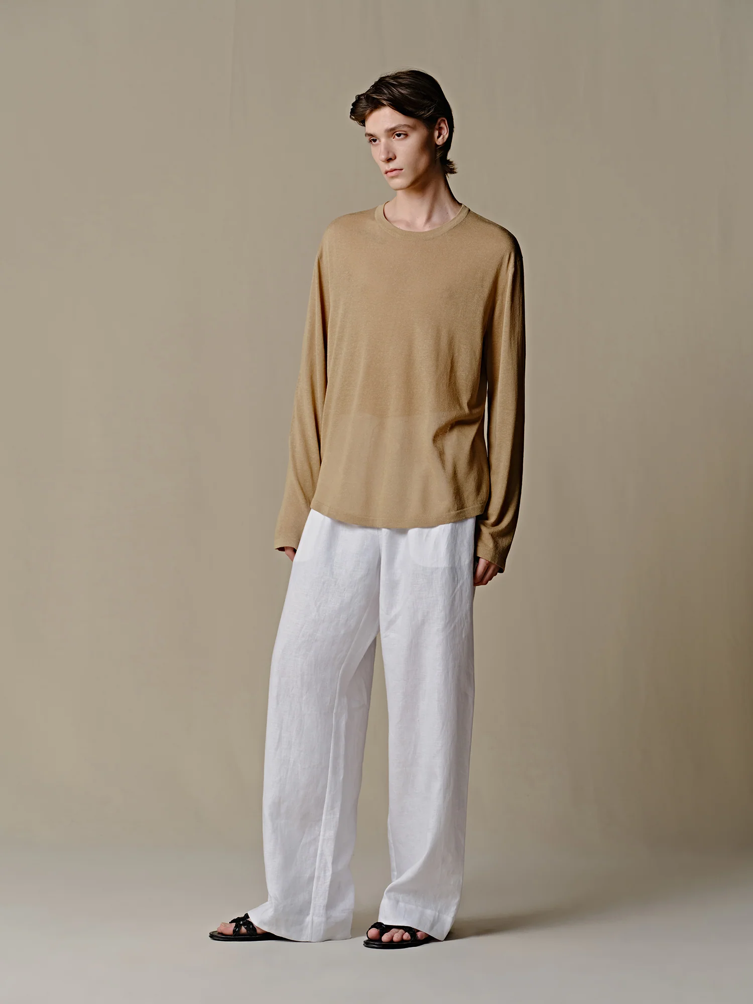 INTO THE EAST 25 Spring/Summer Linen Elastic Waist Straight Pants ITE-E1DGSS011WT20PT-BAI White - Image 14