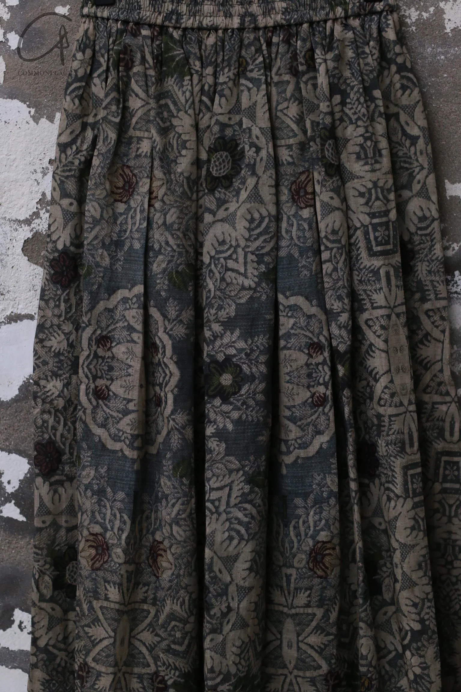 INTO THE EAST 25 Spring/Summer Linen Retro Print Skirt ITE-E1DGSS013GR21SK-ML Dark Green - Image 3