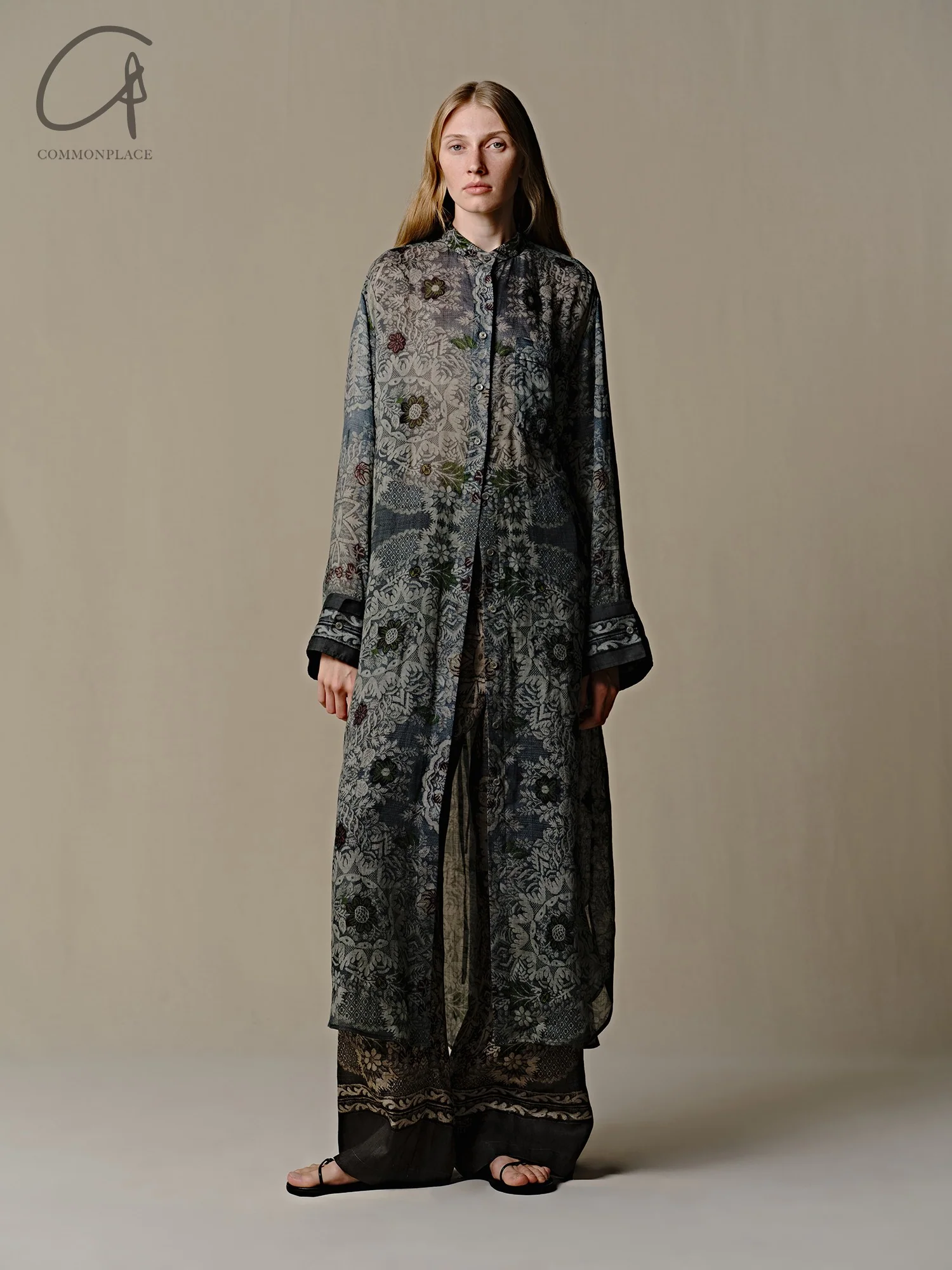 INTO THE EAST 25 Spring/Summer Linen Retro Print Straight Pants ITE-E1DGSS017GR21PT-ML Dark Green - Image 8