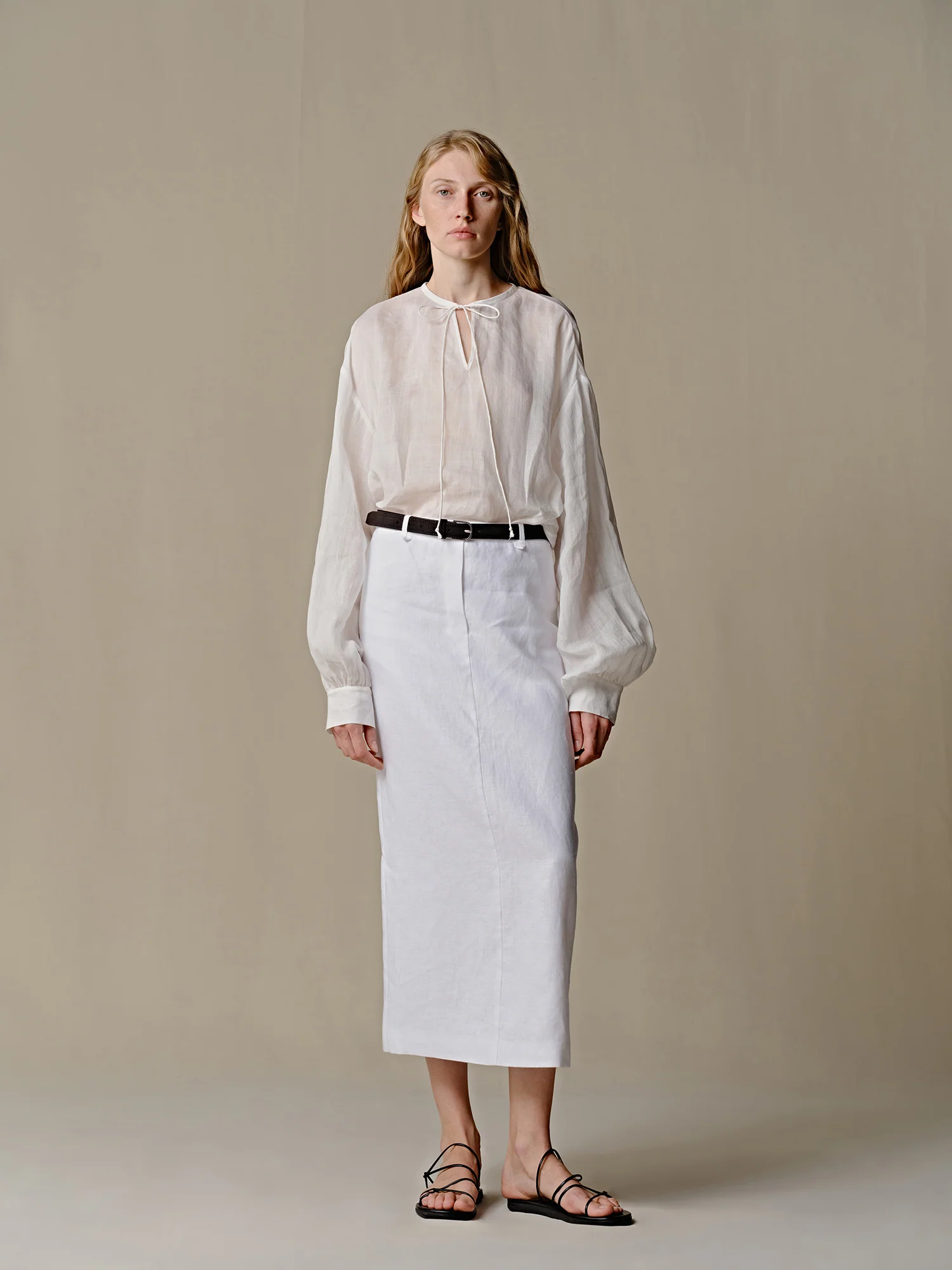 INTO THE EAST 25 Spring/Summer Linen Straight Skirt ITE-E1DGSS008WT20SK-BAI White - Image 7